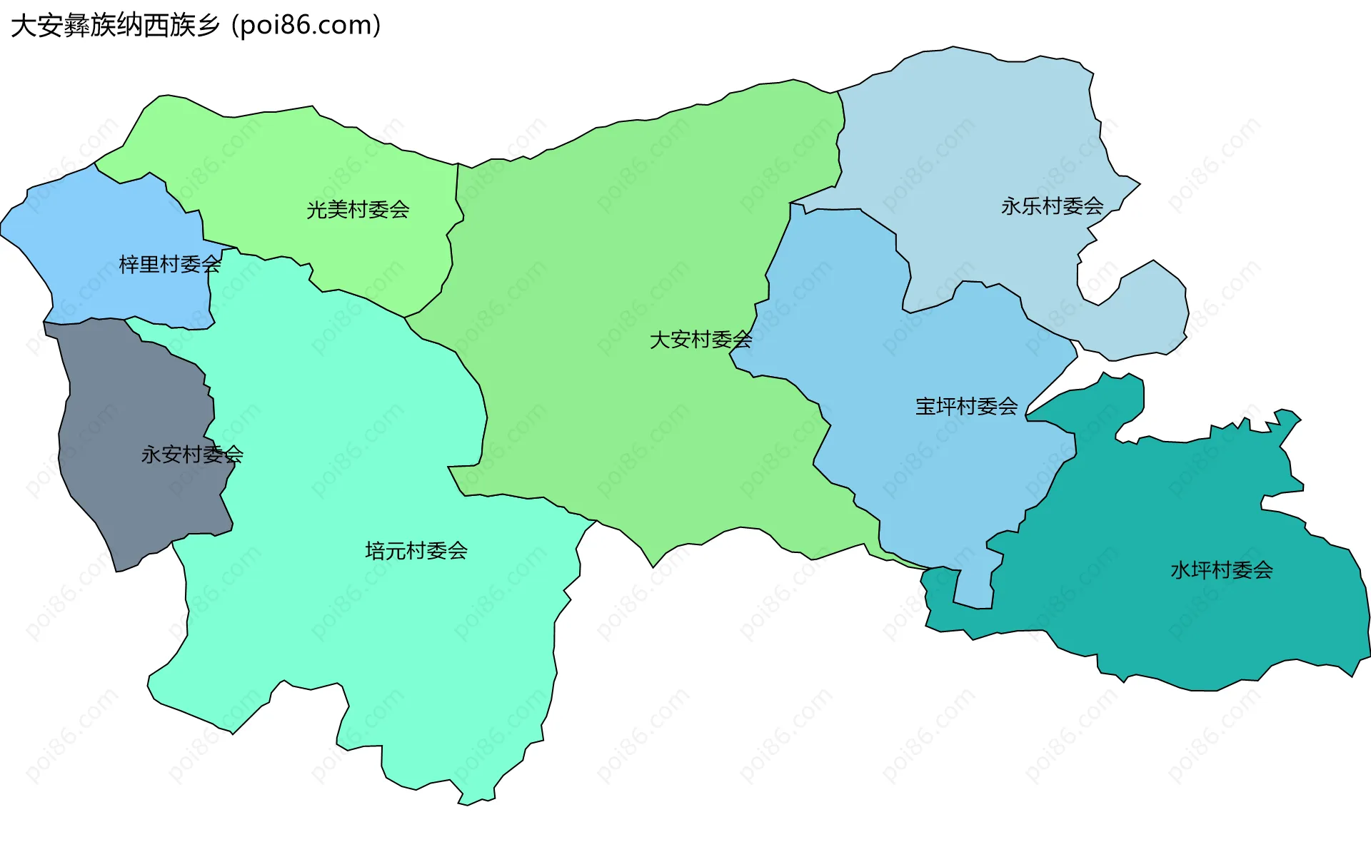 大安彝族纳西族乡边界地图(五级行政区划)