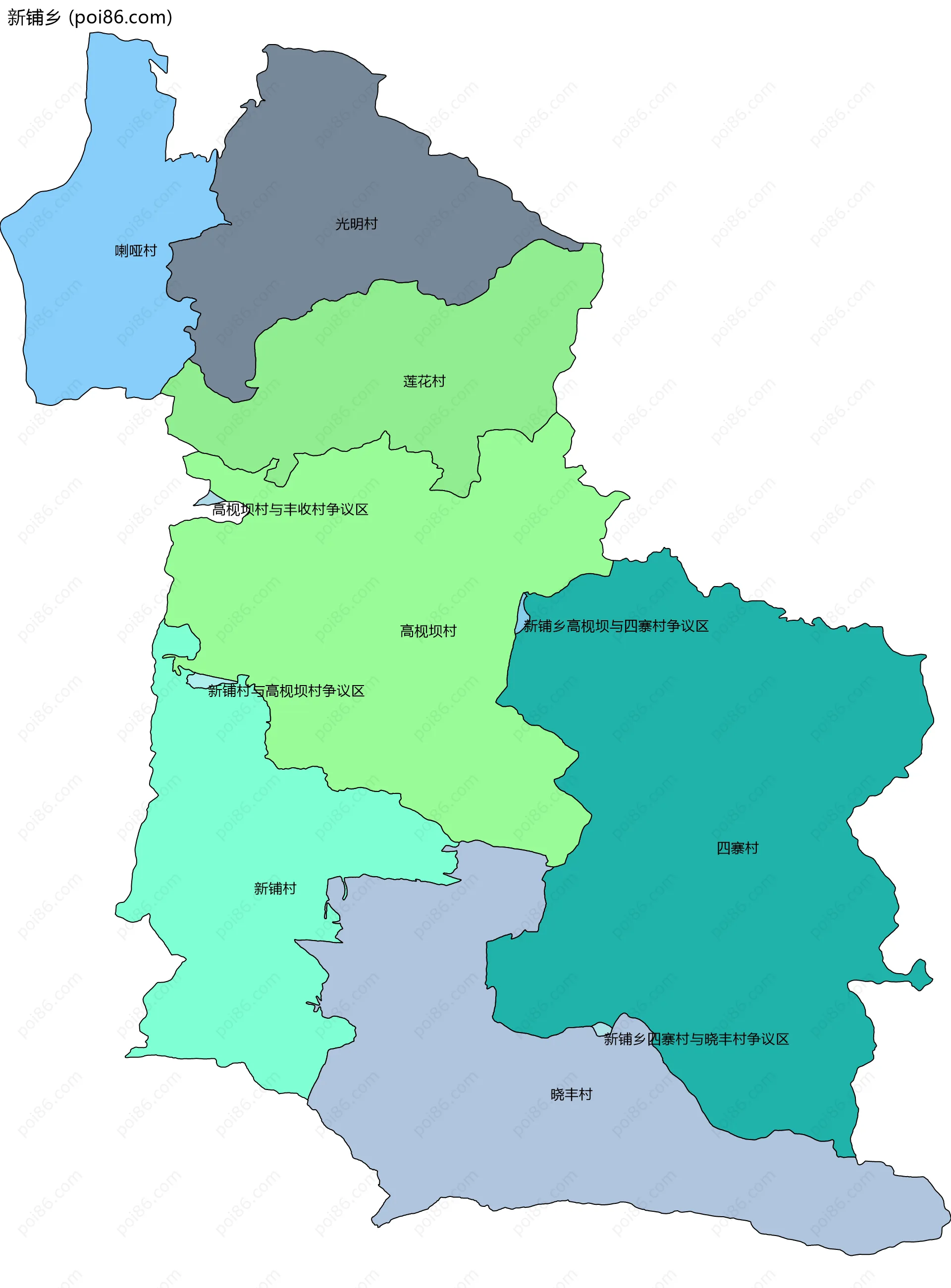 新铺乡边界地图(五级行政区划)