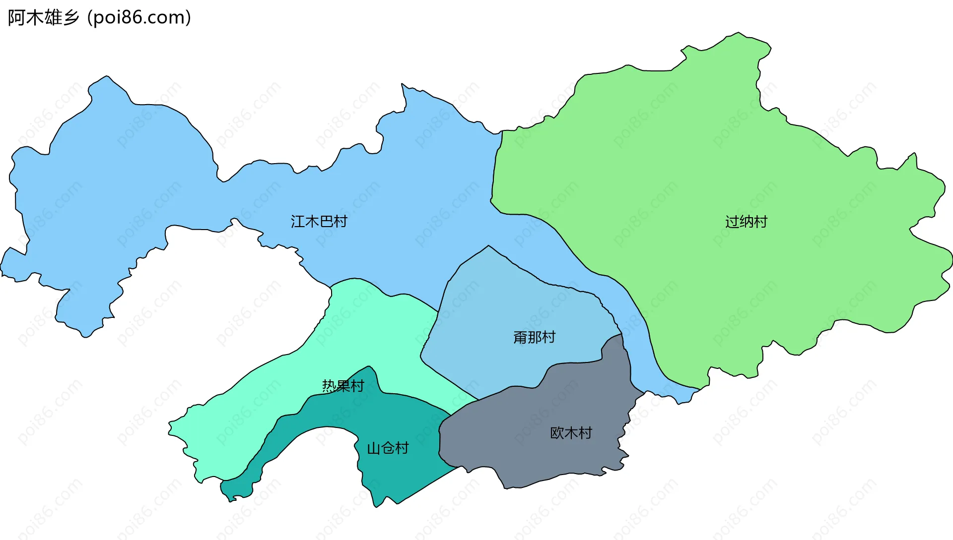 阿木雄乡边界地图(五级行政区划)