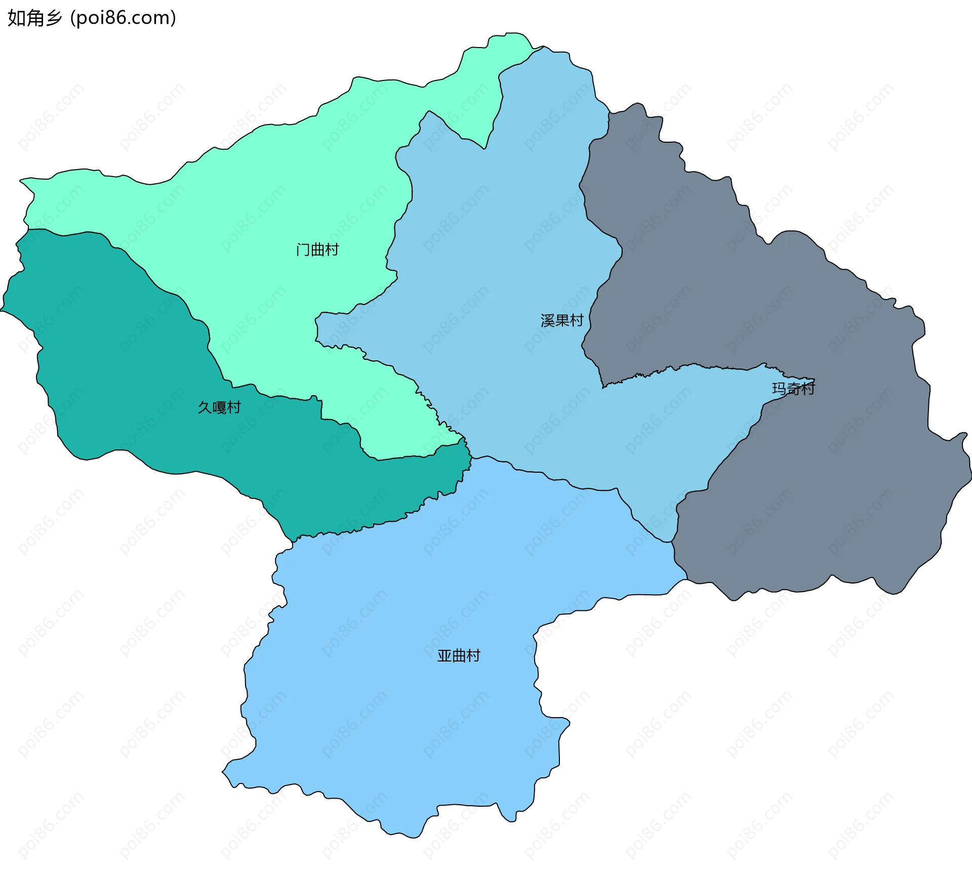 如角乡边界地图(五级行政区划)