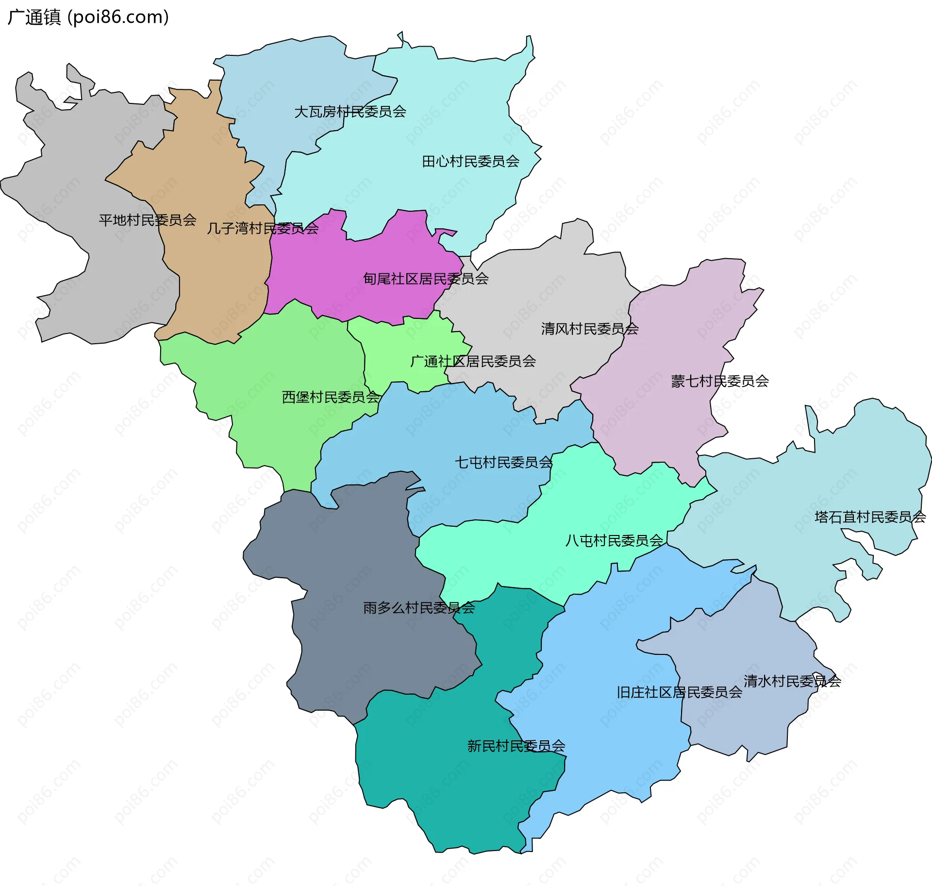 广通镇边界地图(五级行政区划)