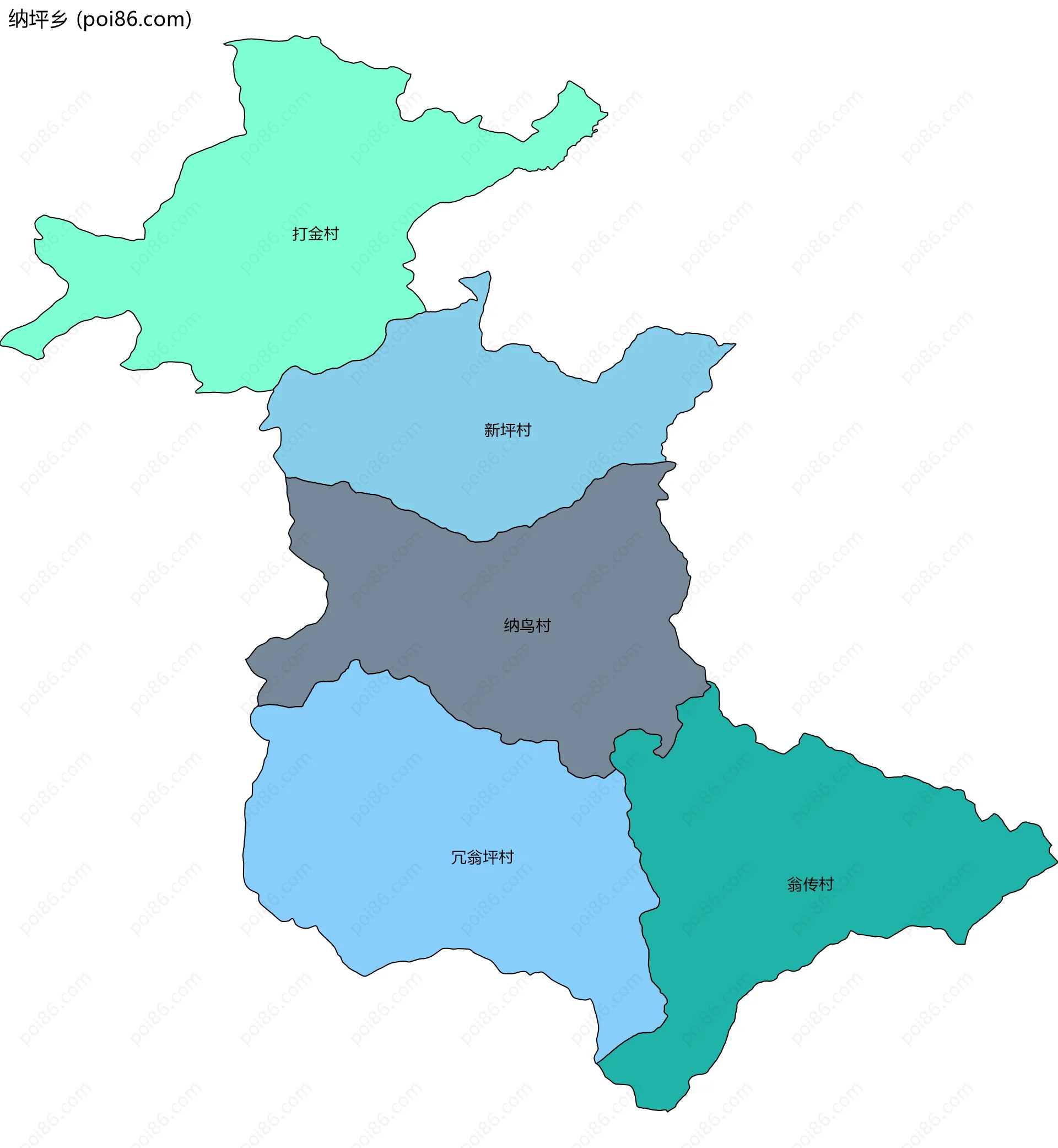 纳坪乡边界地图(五级行政区划)