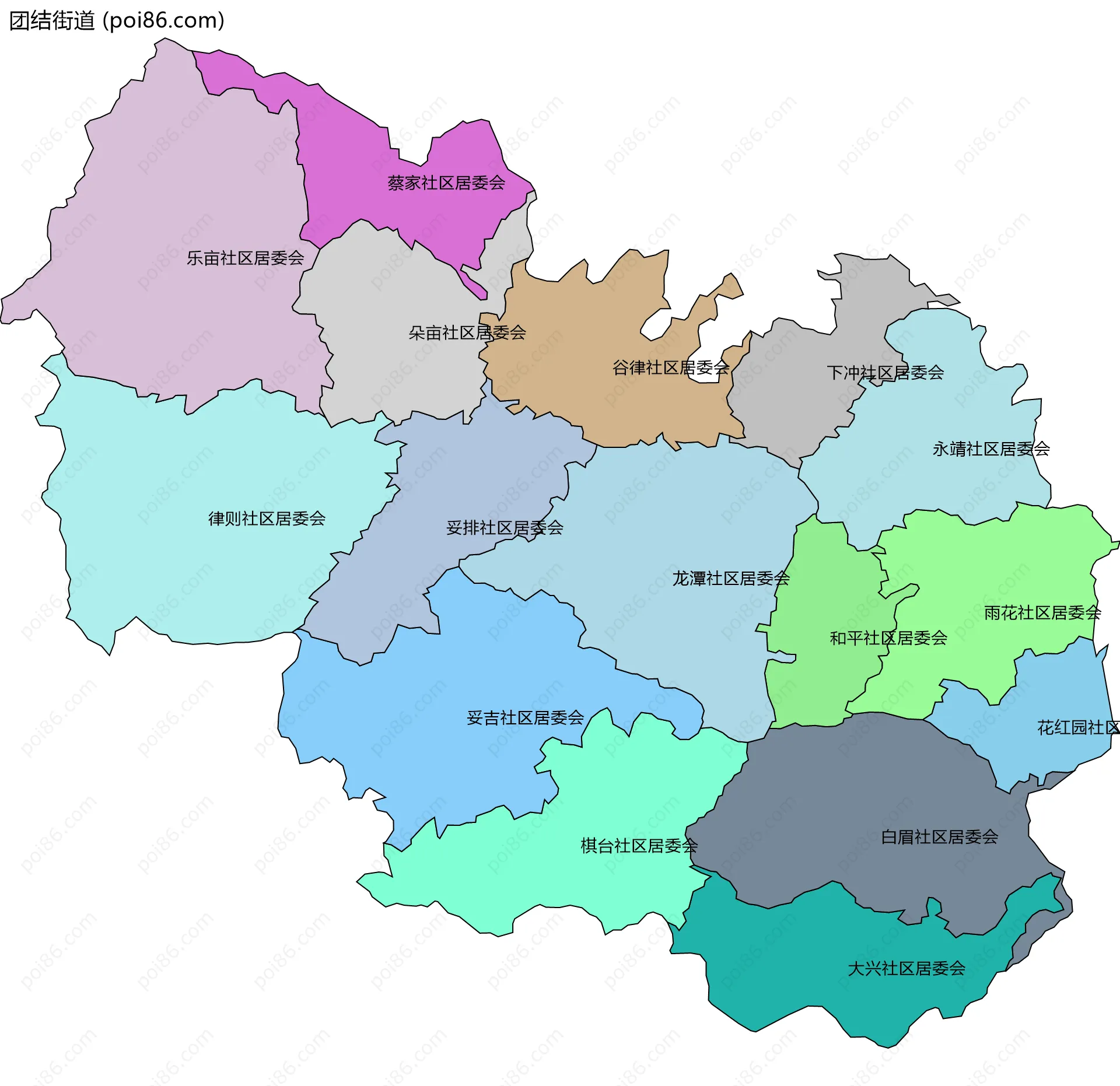 团结街道边界地图(五级行政区划)