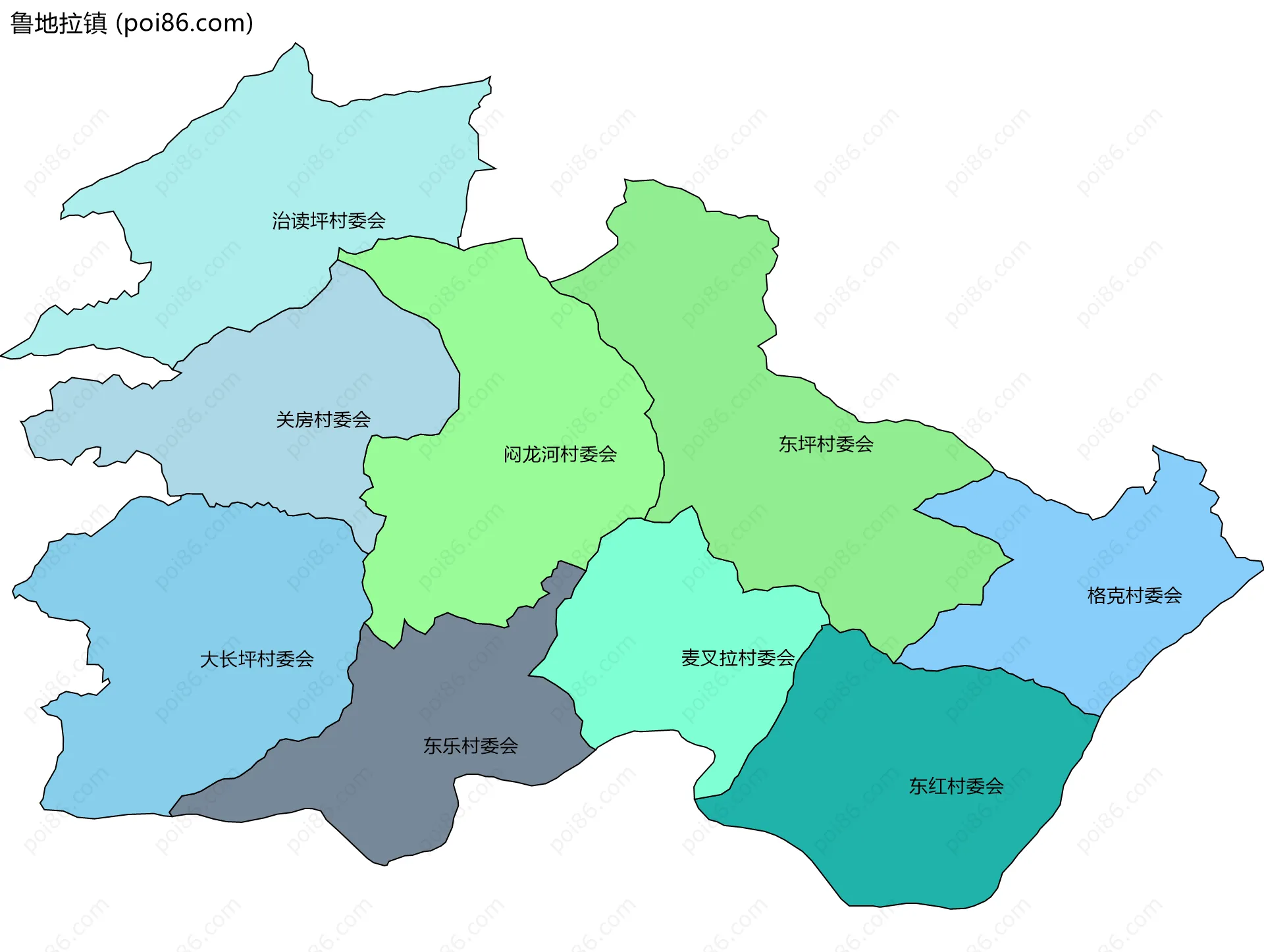 鲁地拉镇边界地图(五级行政区划)