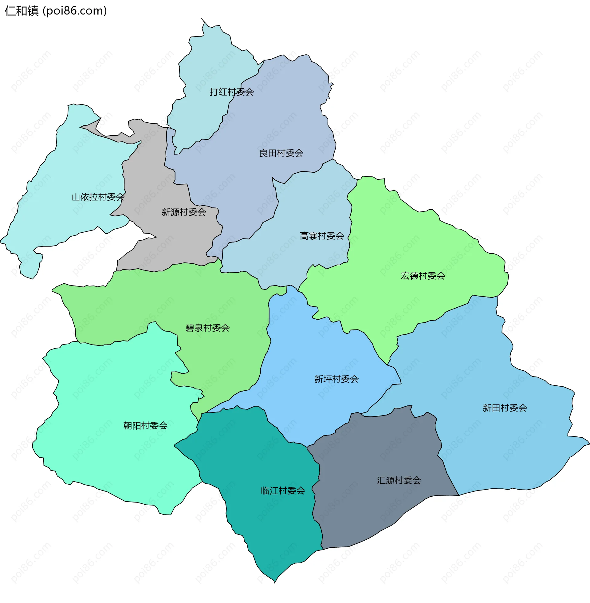 仁和镇边界地图(五级行政区划)