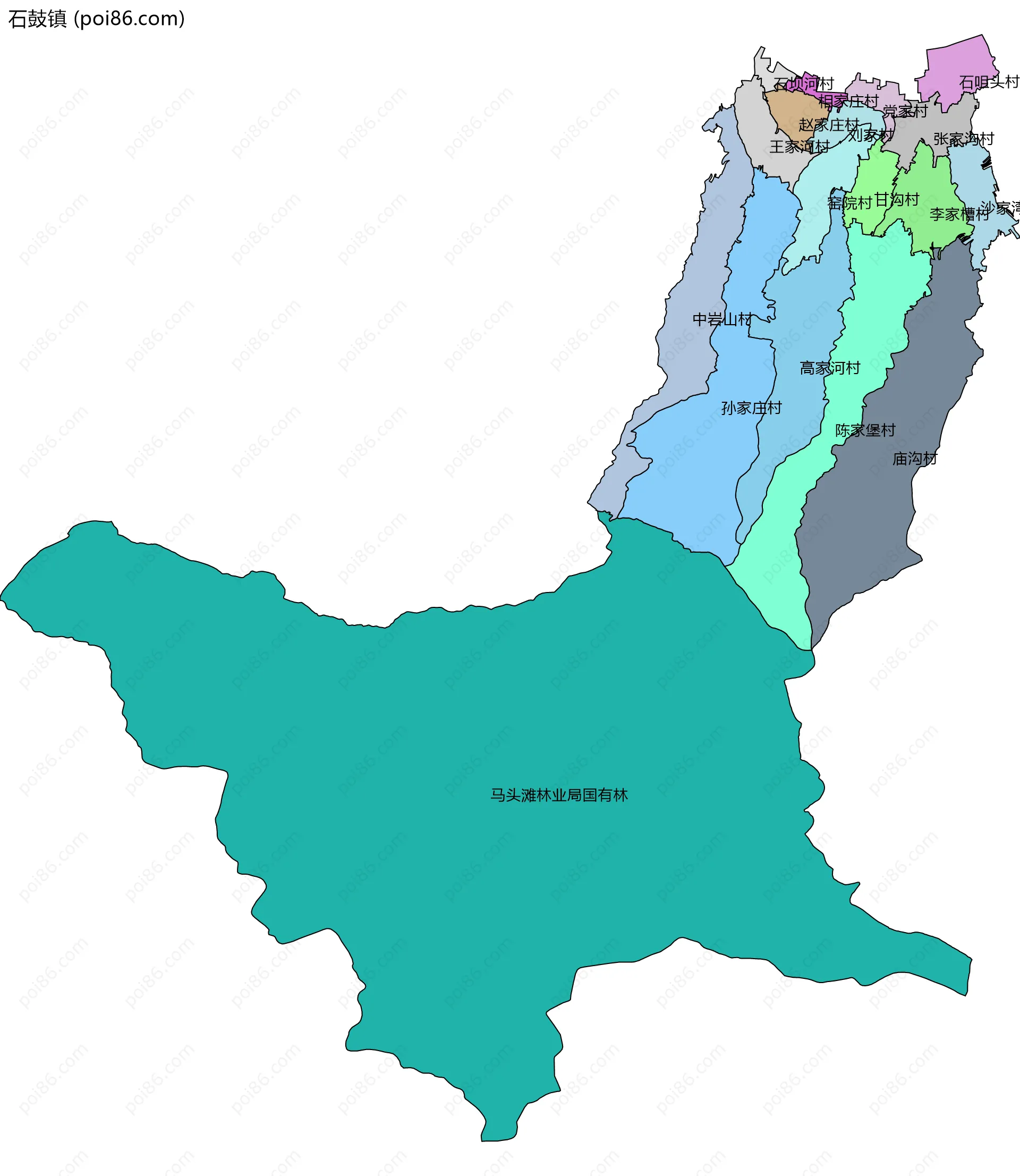 石鼓镇边界地图(五级行政区划)