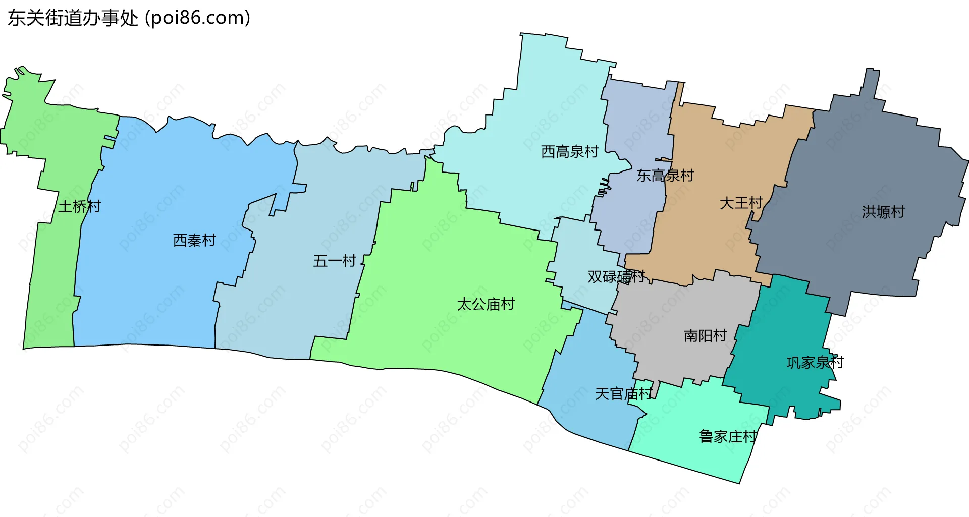 东关街道办事处边界地图(五级行政区划)