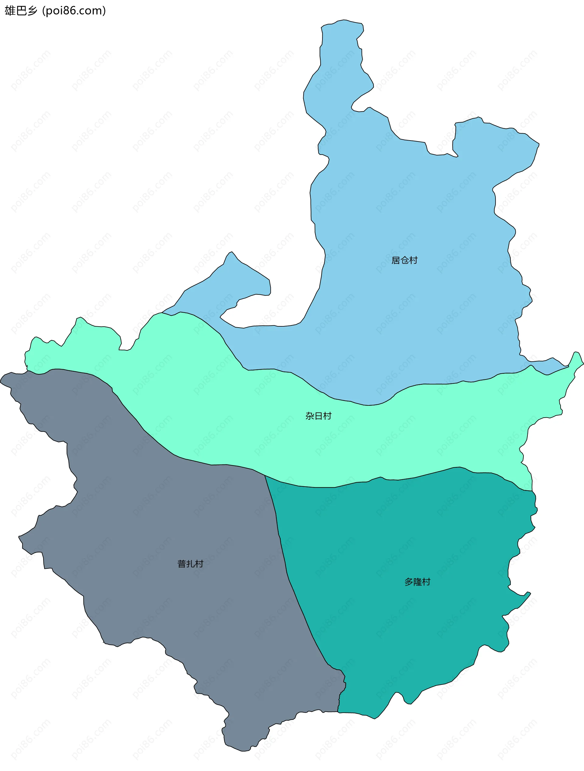 雄巴乡边界地图(五级行政区划)