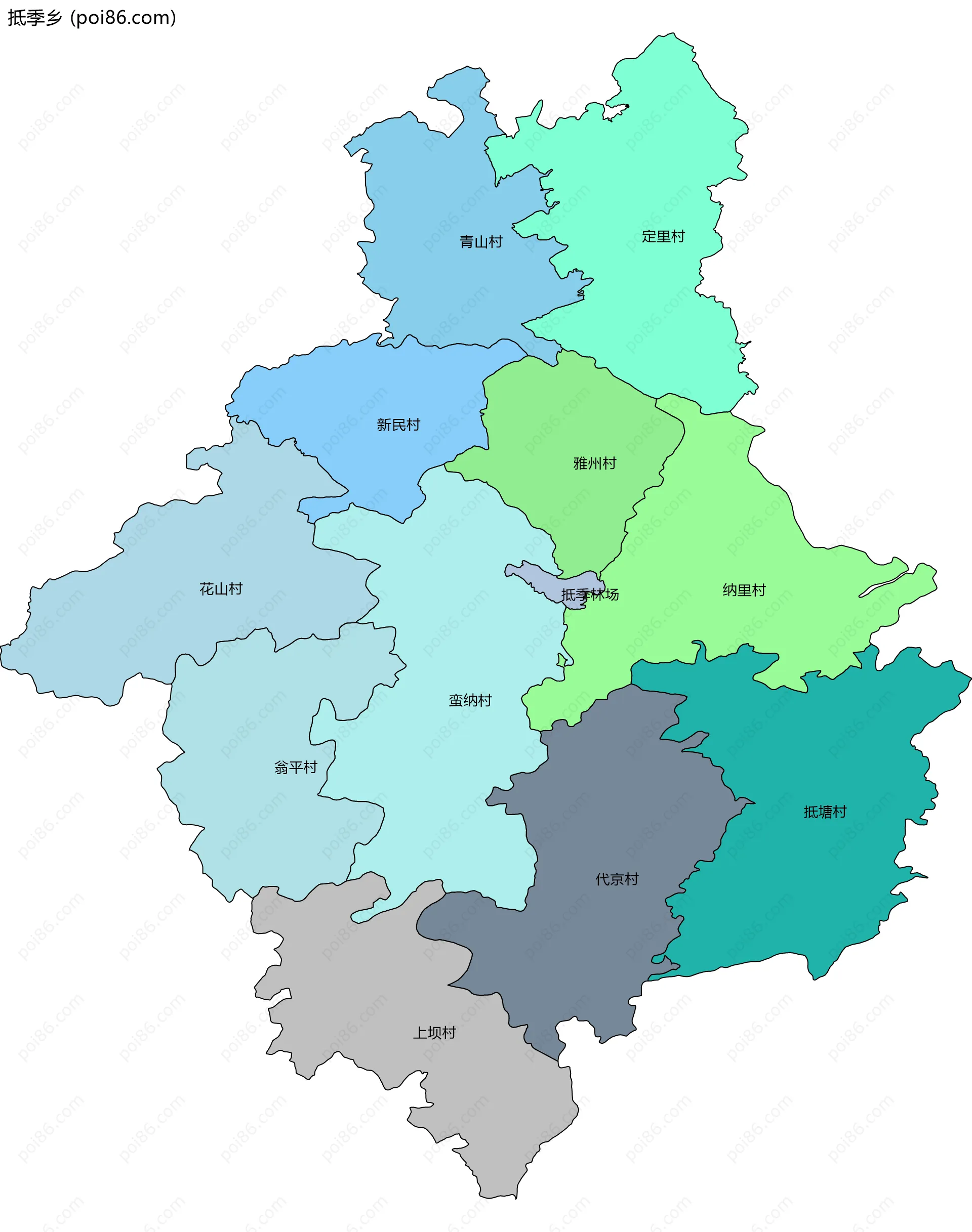 抵季乡边界地图(五级行政区划)