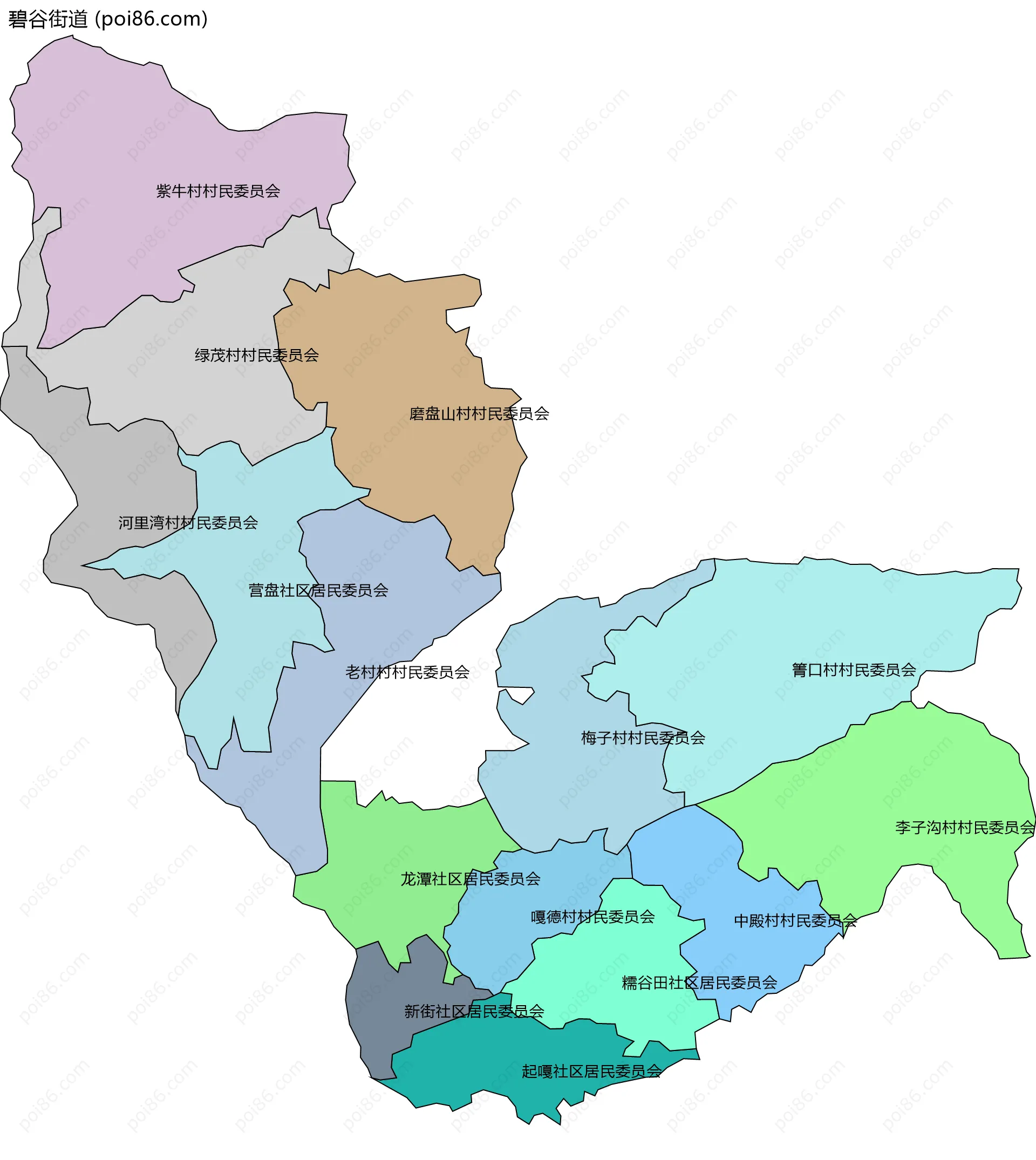 碧谷街道边界地图(五级行政区划)