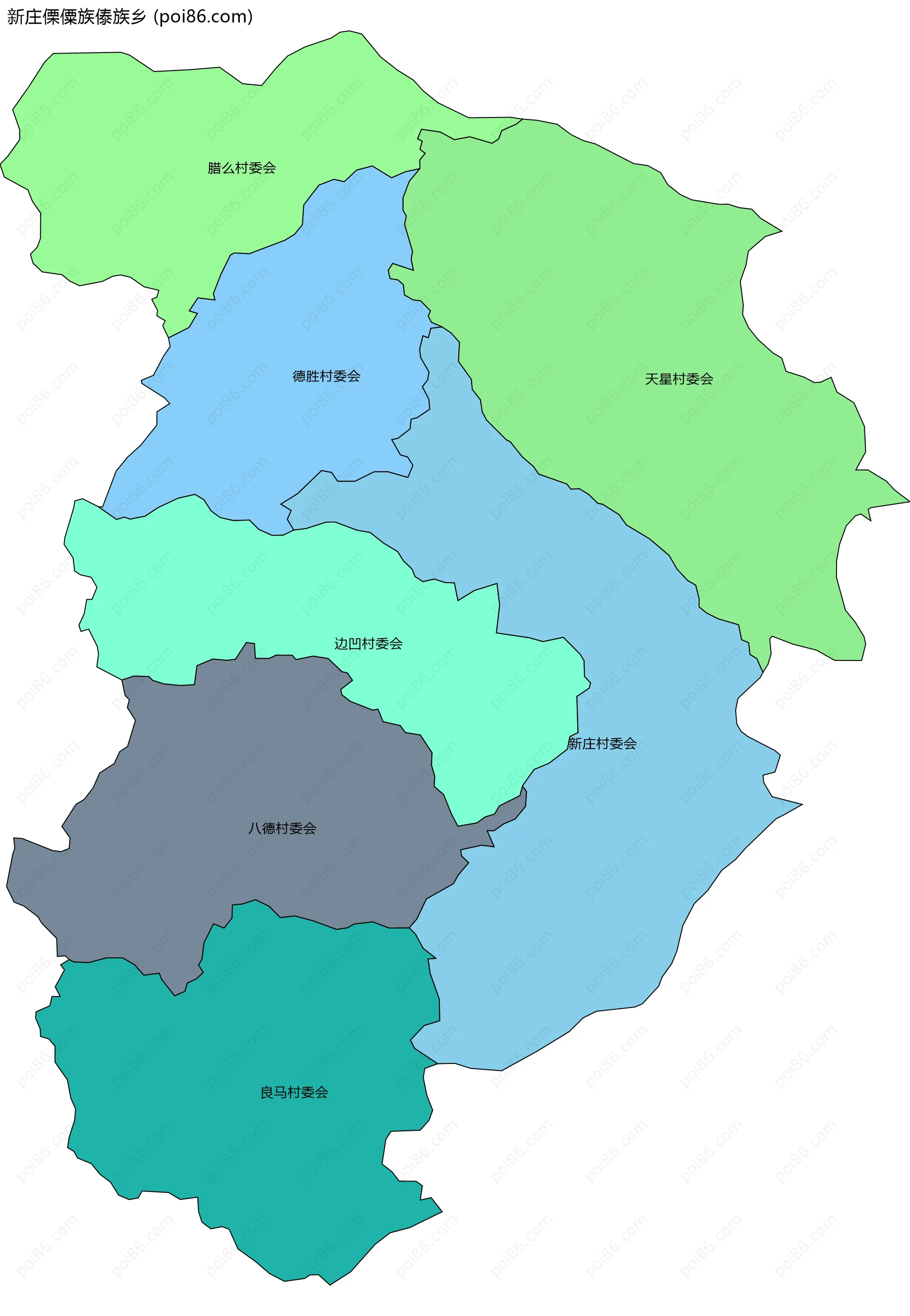 新庄傈僳族傣族乡边界地图(五级行政区划)