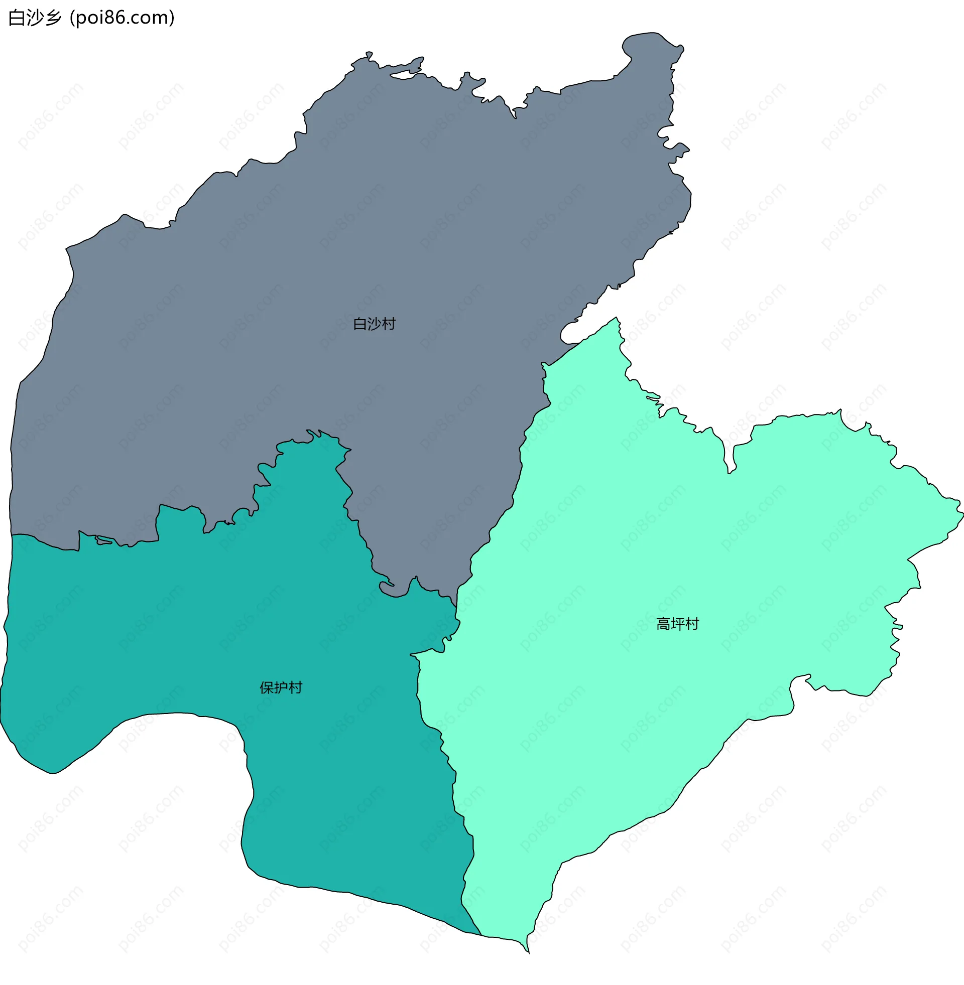 白沙乡边界地图(五级行政区划)