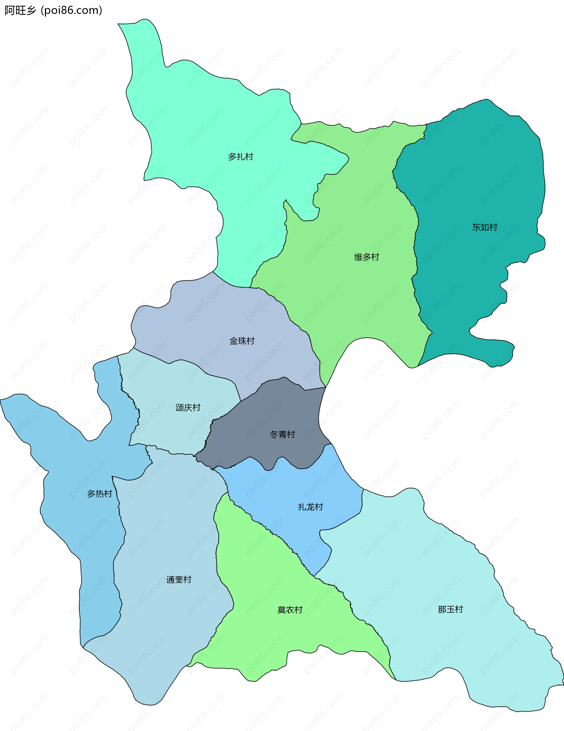 阿旺乡边界地图(五级行政区划)