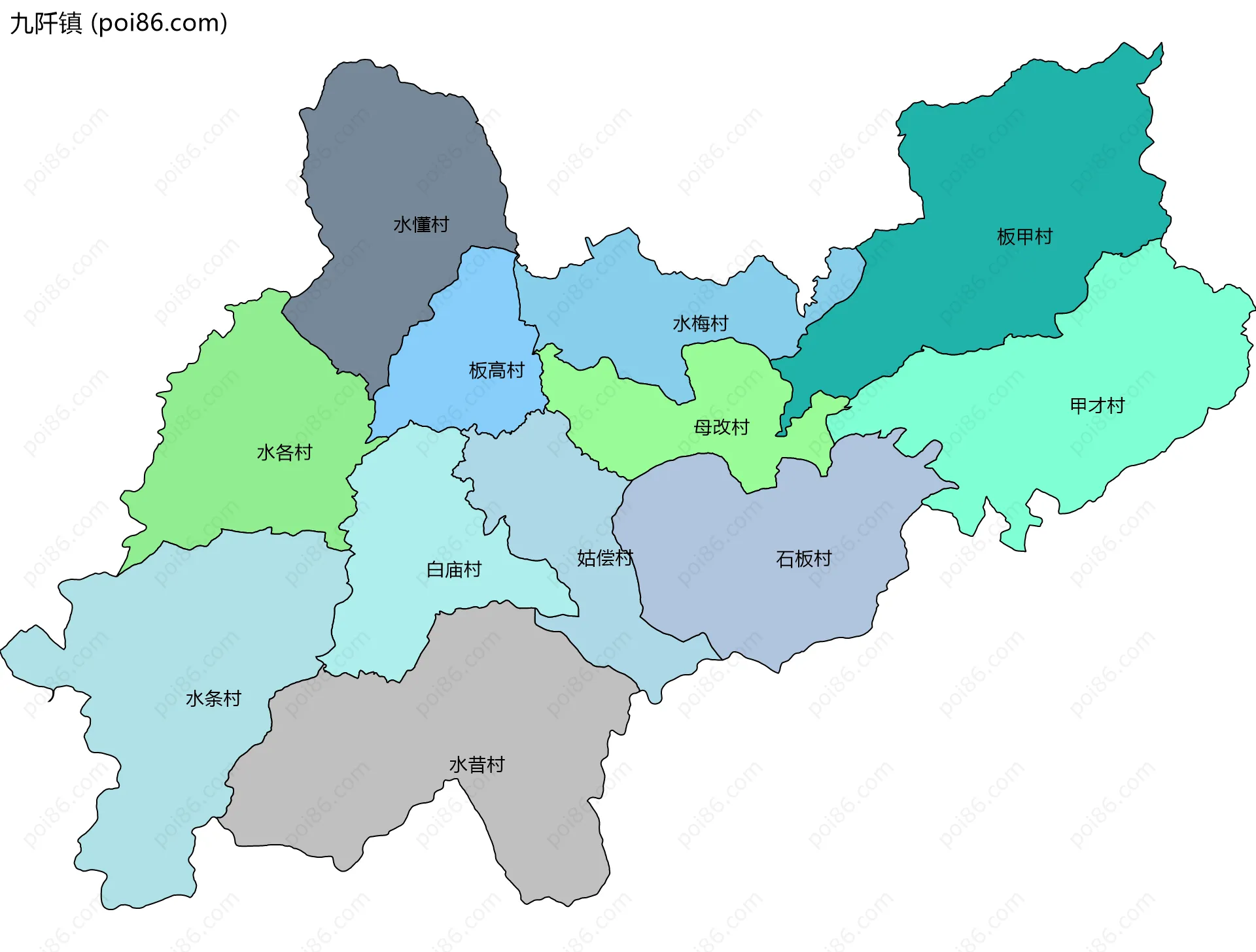 九阡镇边界地图(五级行政区划)