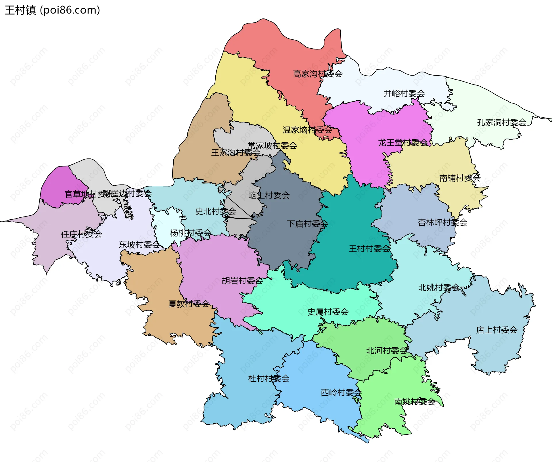王村镇边界地图(五级行政区划)