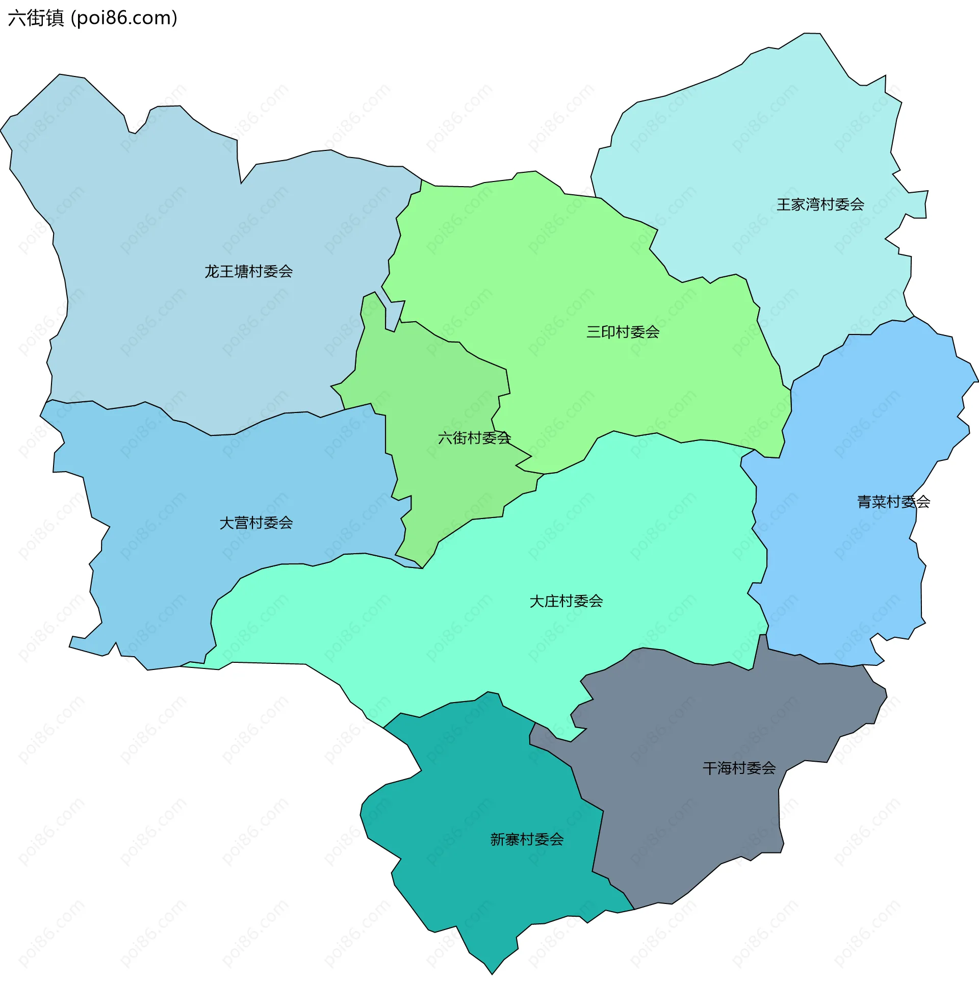 六街镇边界地图(五级行政区划)