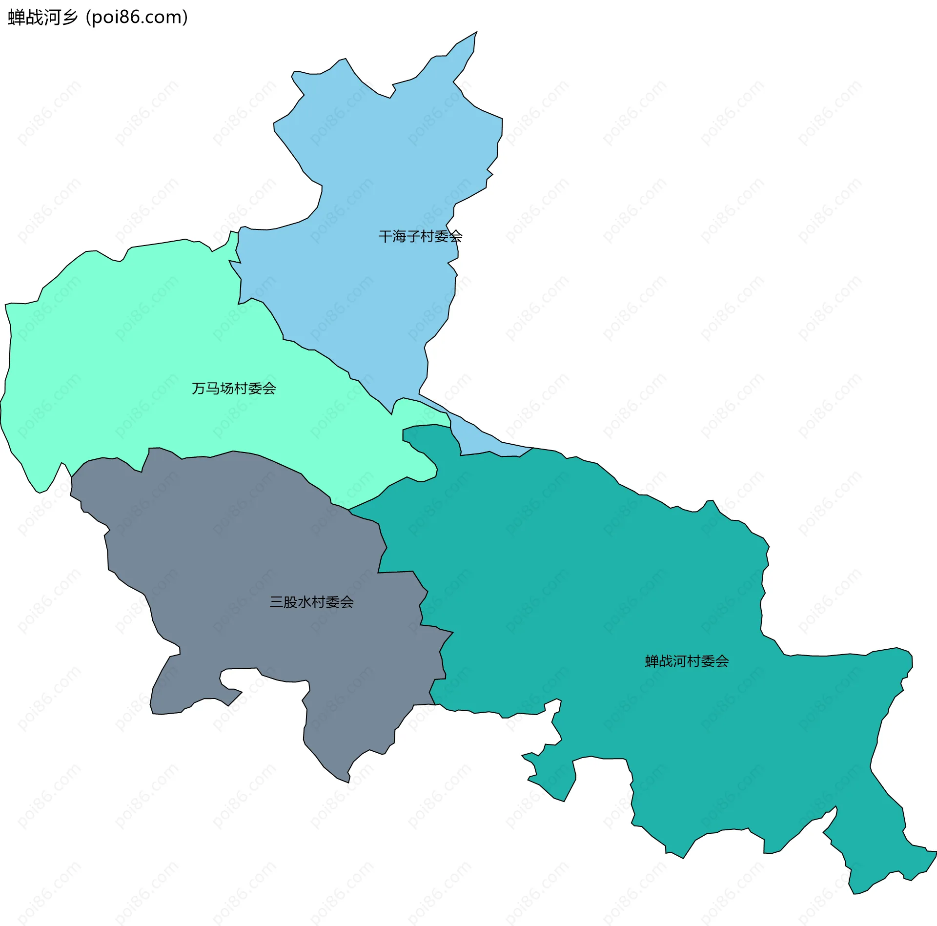 蝉战河乡边界地图(五级行政区划)