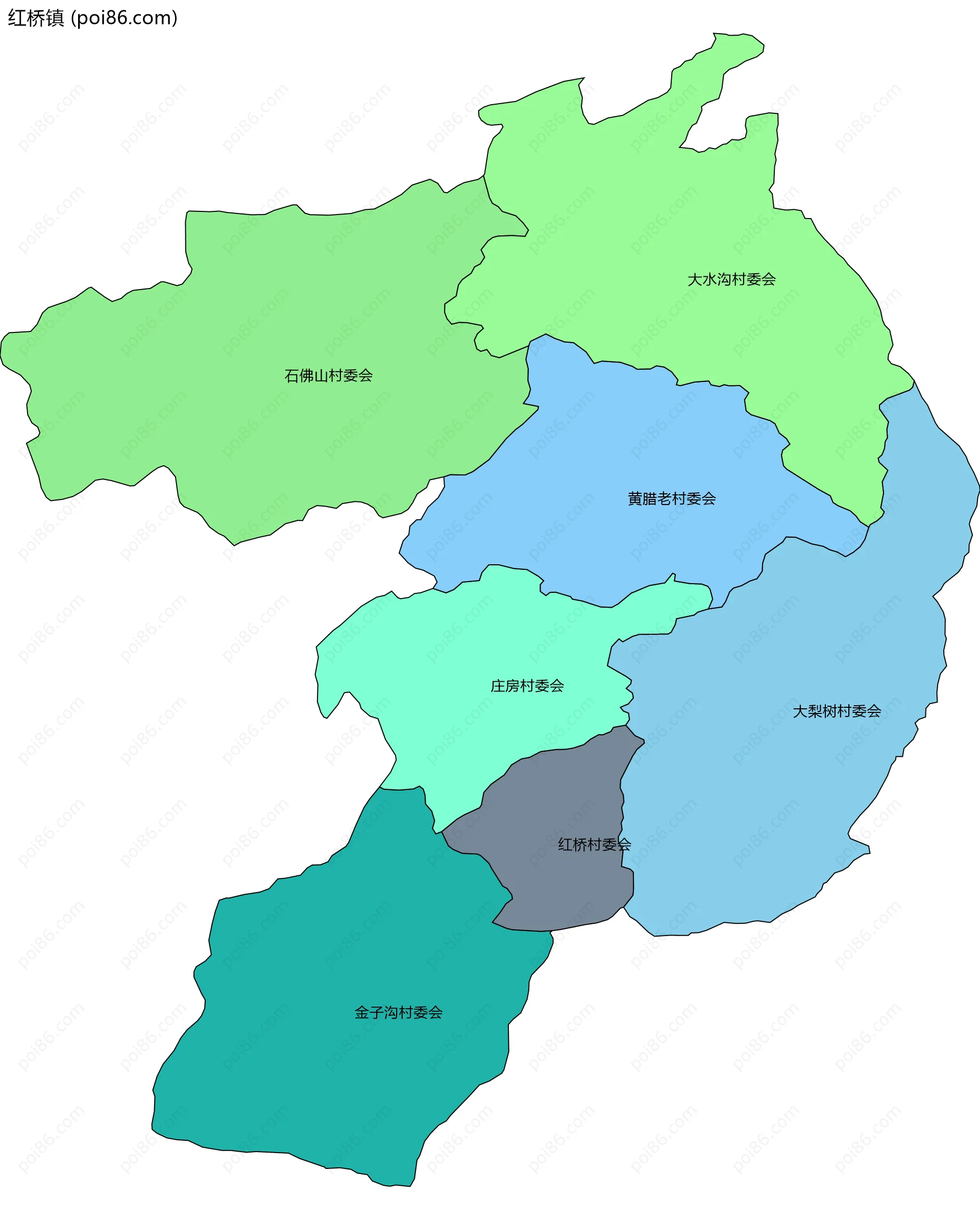 红桥镇边界地图(五级行政区划)