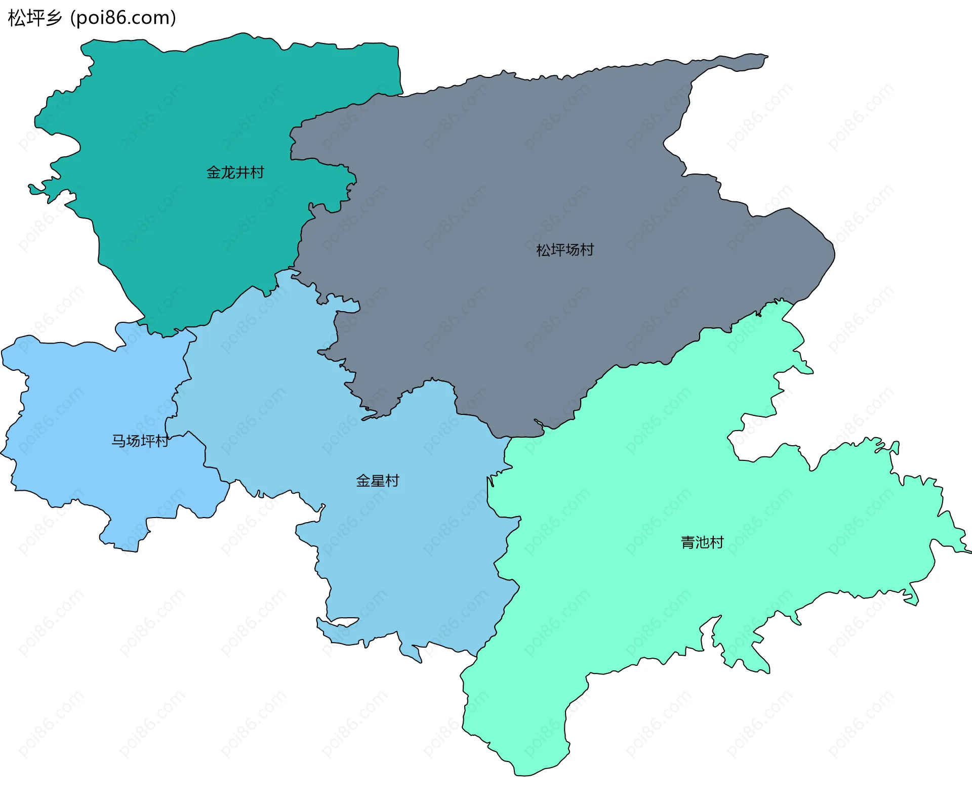 松坪乡边界地图(五级行政区划)