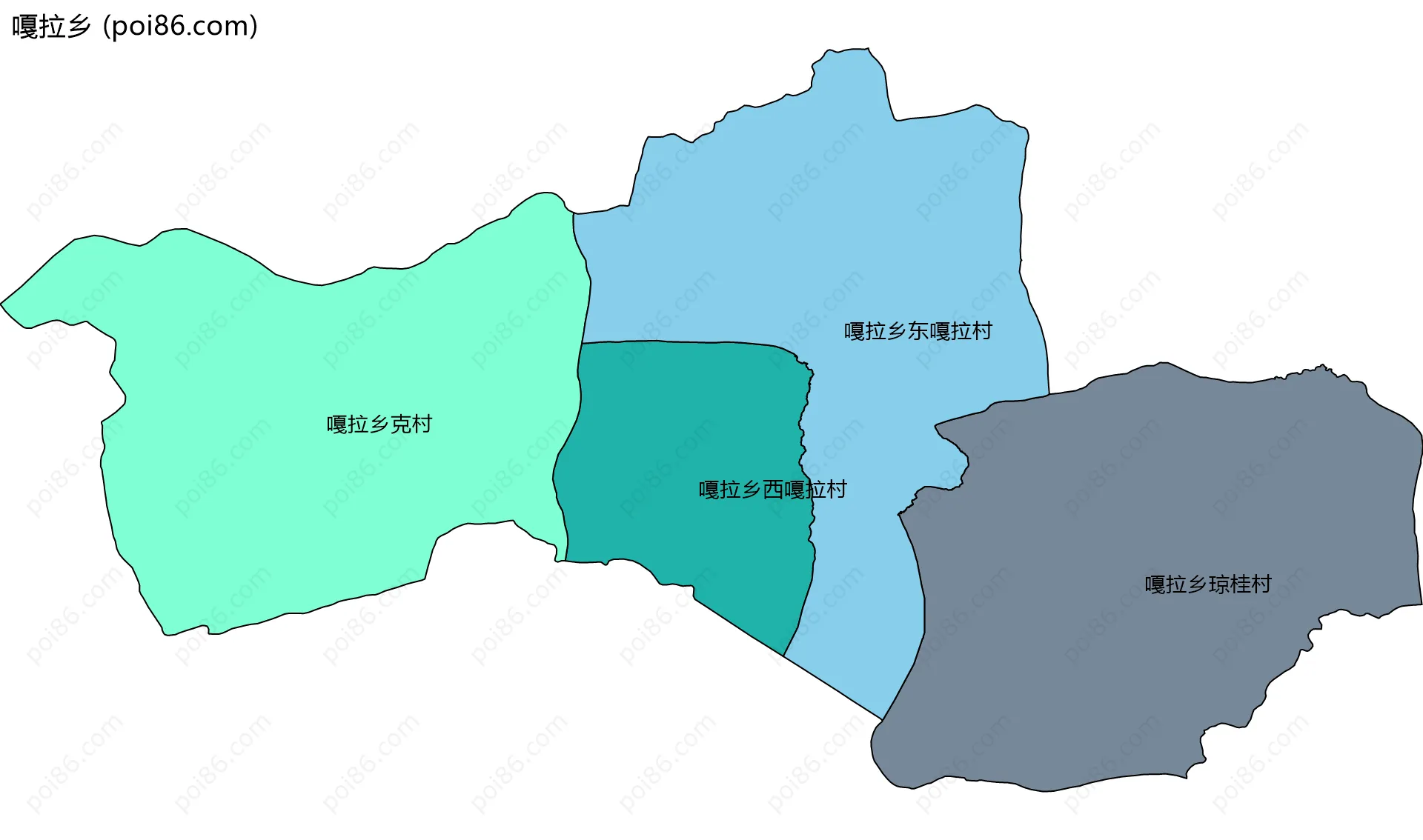 嘎拉乡边界地图(五级行政区划)