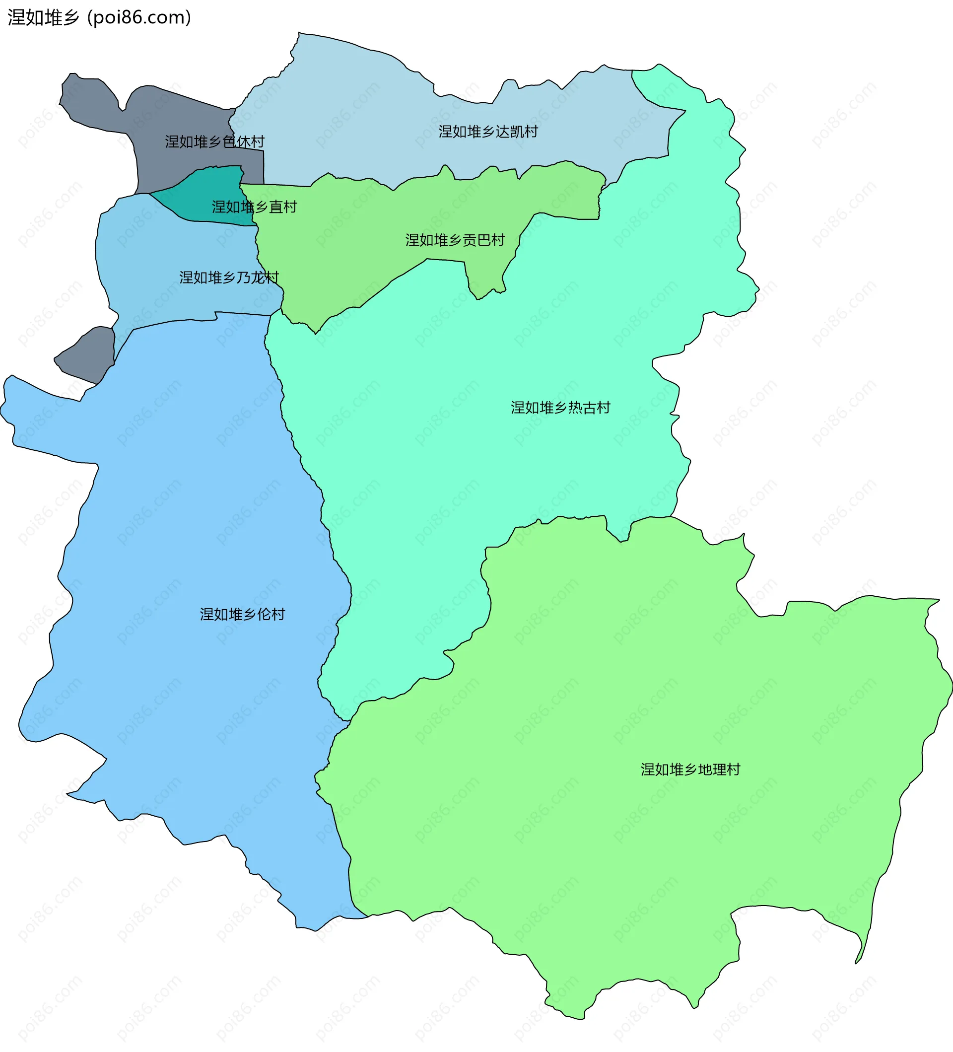 涅如堆乡边界地图(五级行政区划)