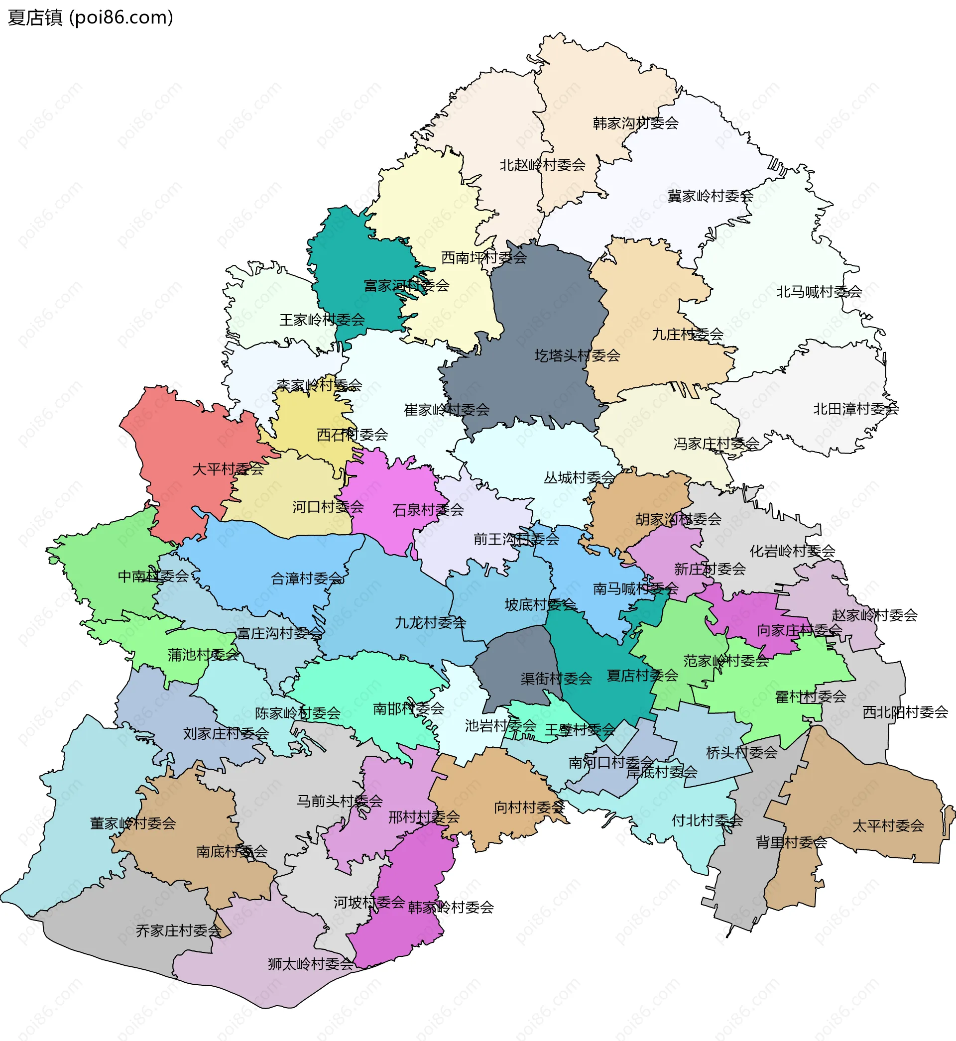 夏店镇边界地图(五级行政区划)