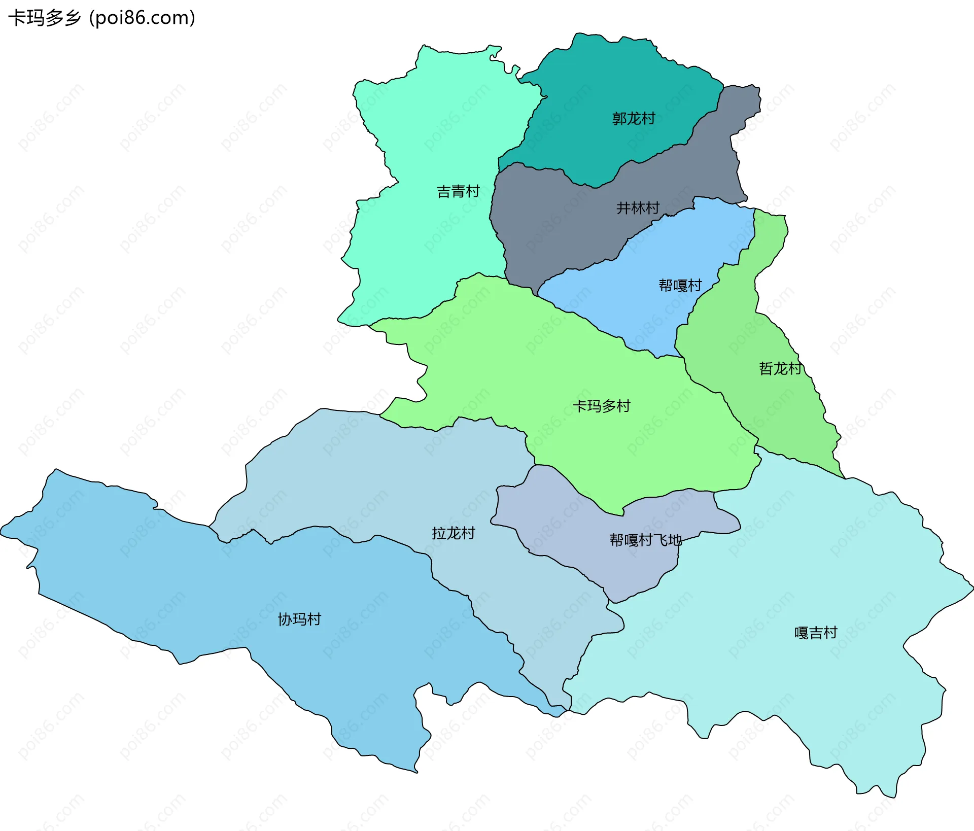 卡玛多乡边界地图(五级行政区划)