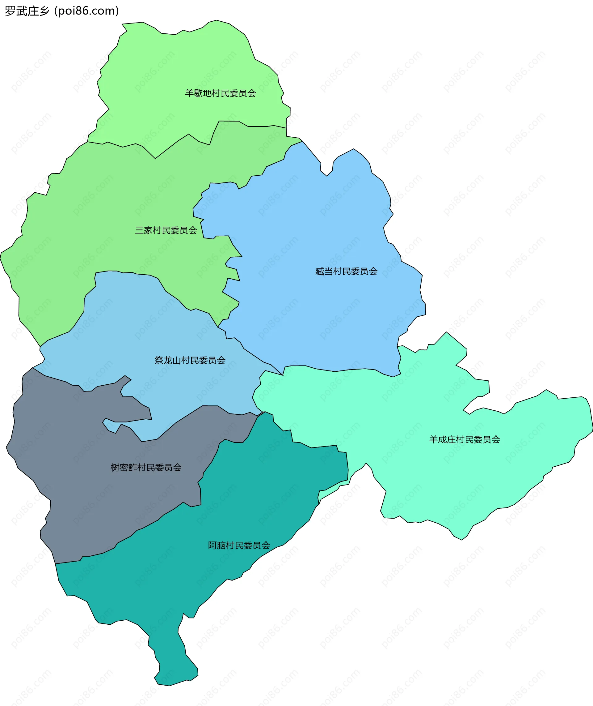 罗武庄乡边界地图(五级行政区划)