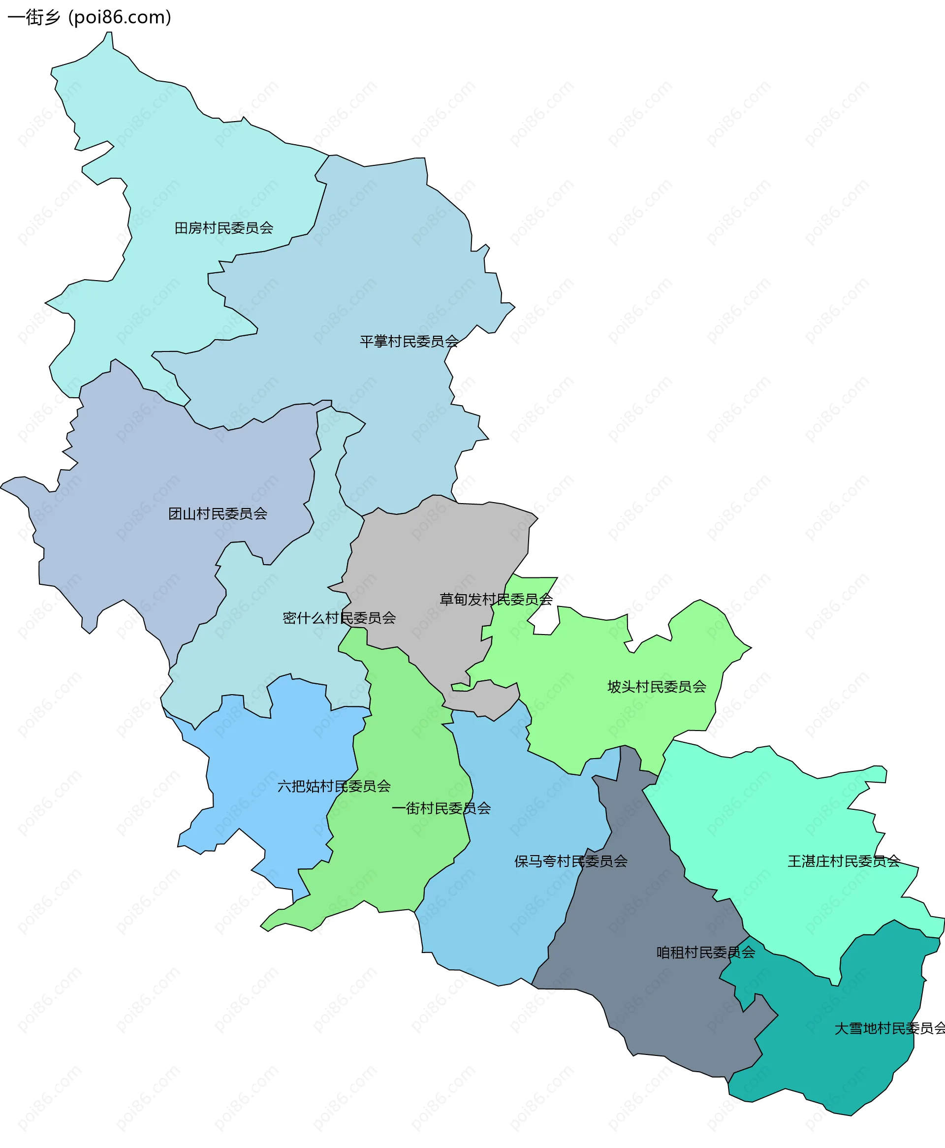 一街乡边界地图(五级行政区划)