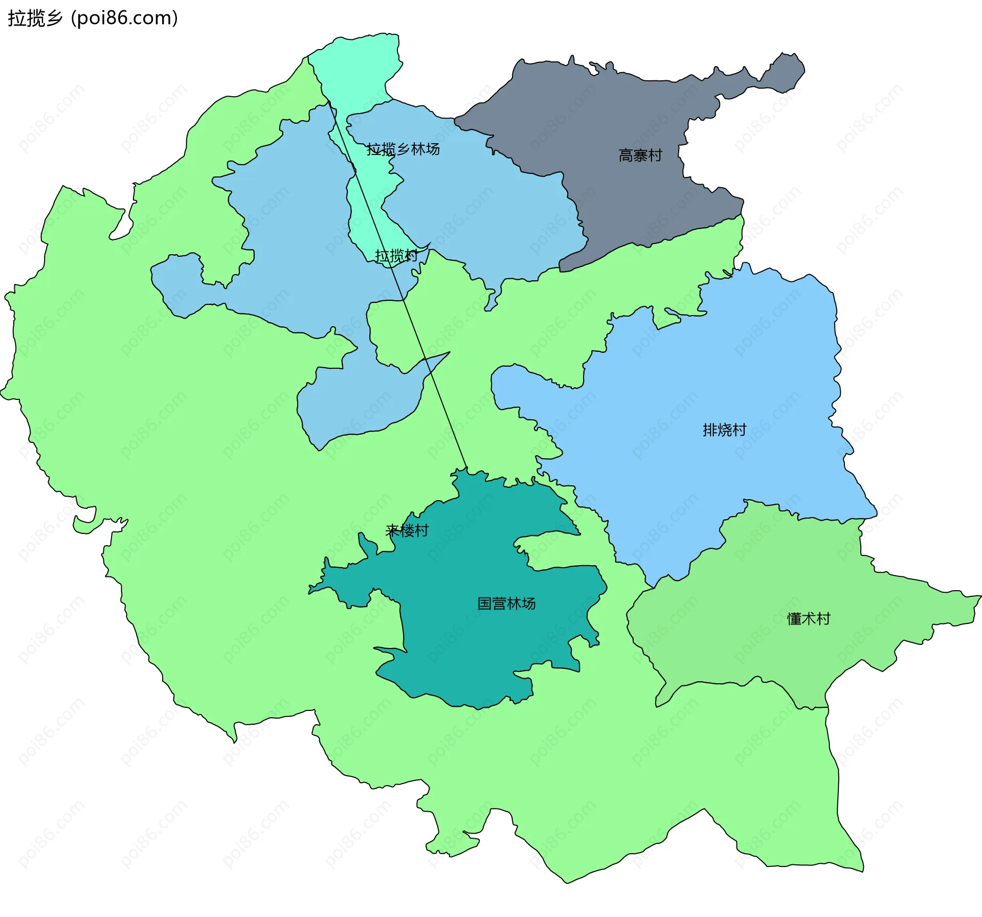 拉揽乡边界地图(五级行政区划)
