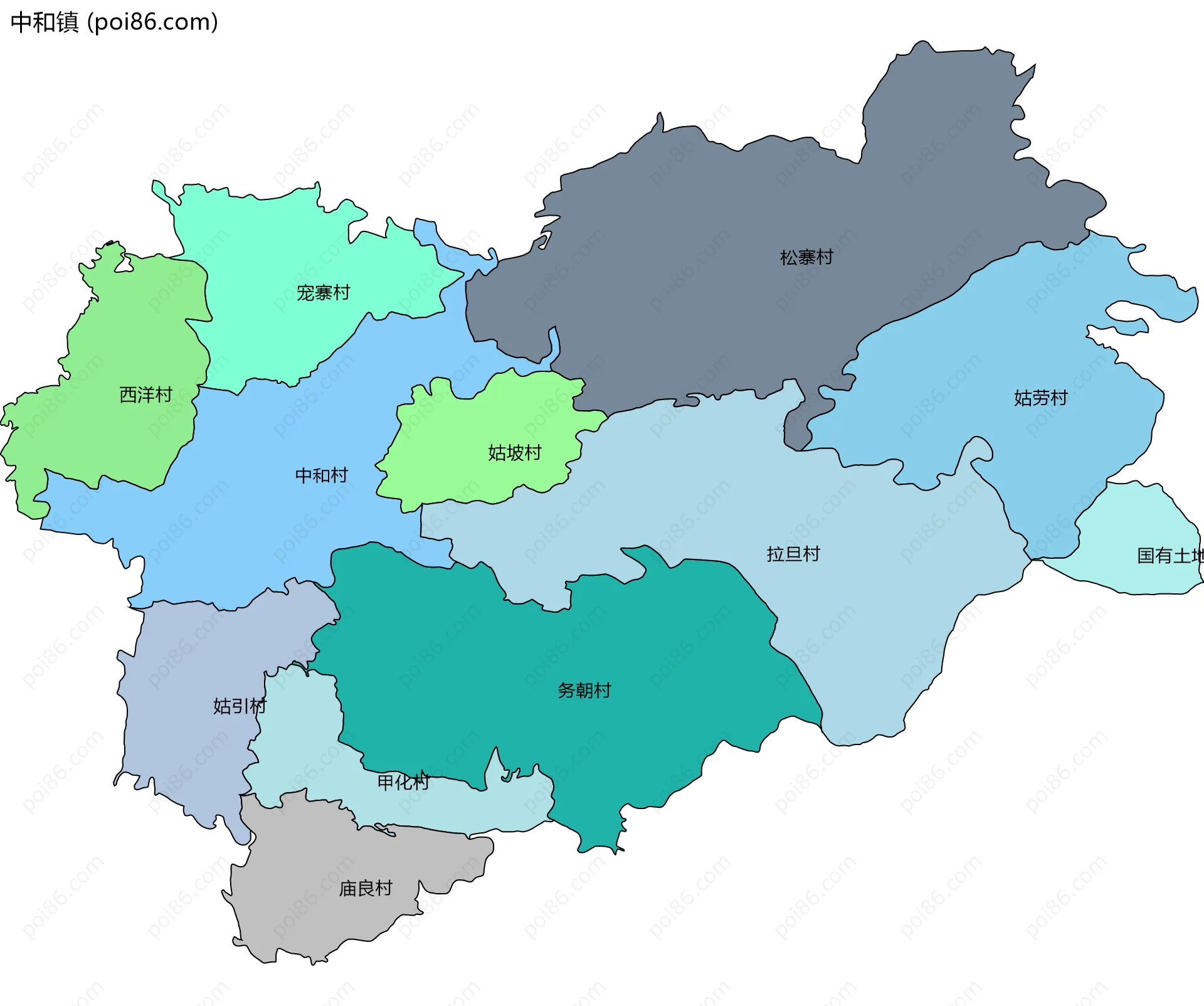 中和镇边界地图(五级行政区划)