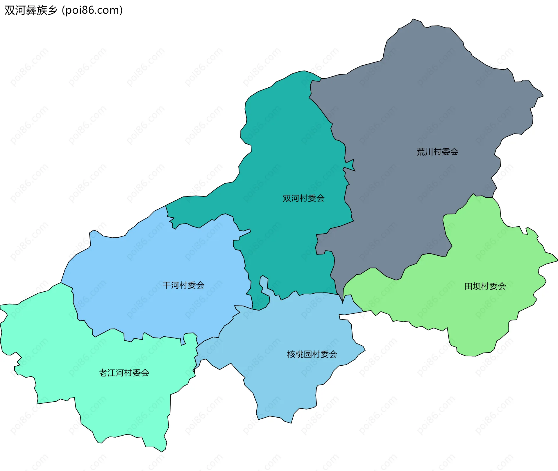 双河彝族乡边界地图(五级行政区划)