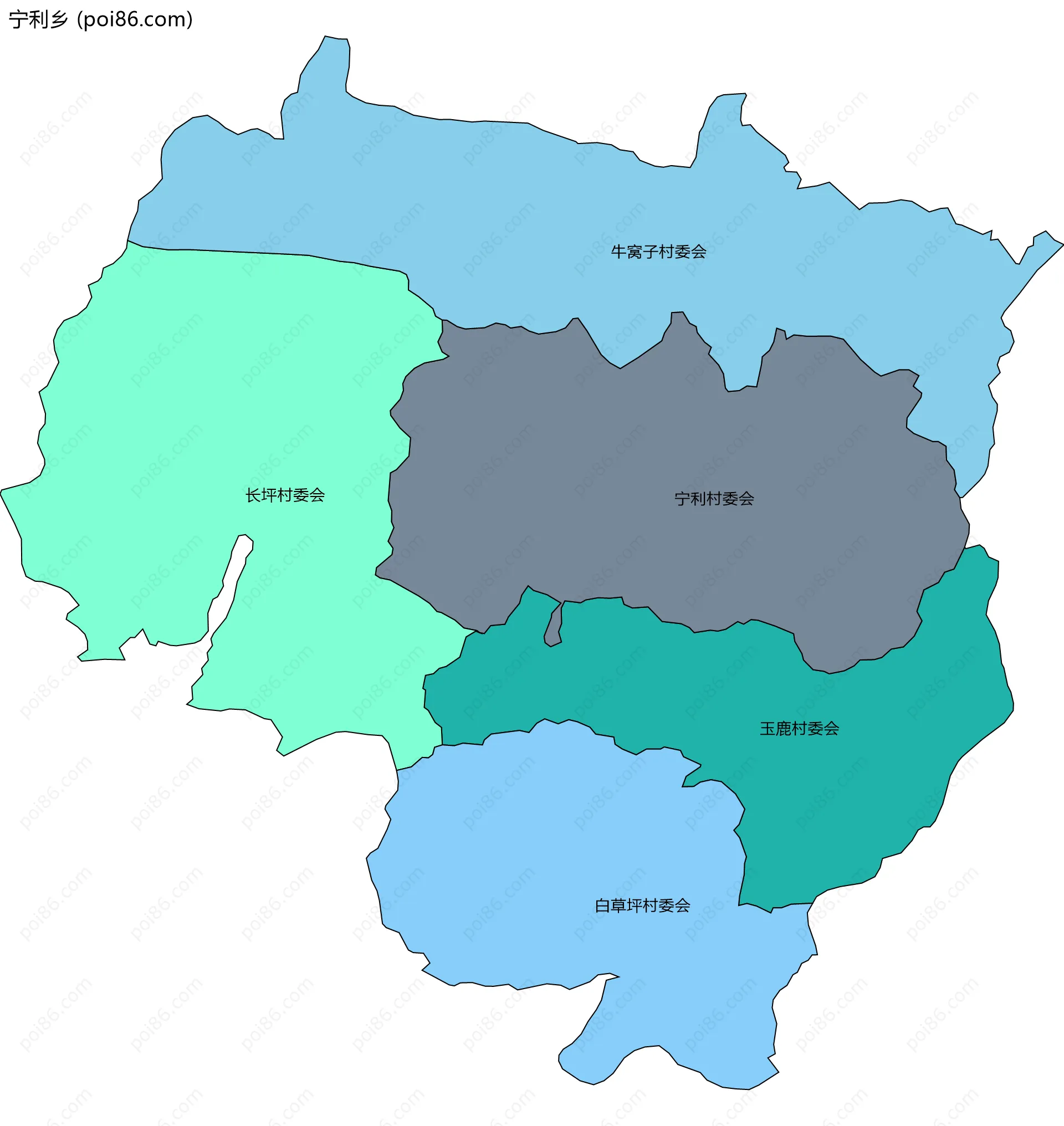 宁利乡边界地图(五级行政区划)