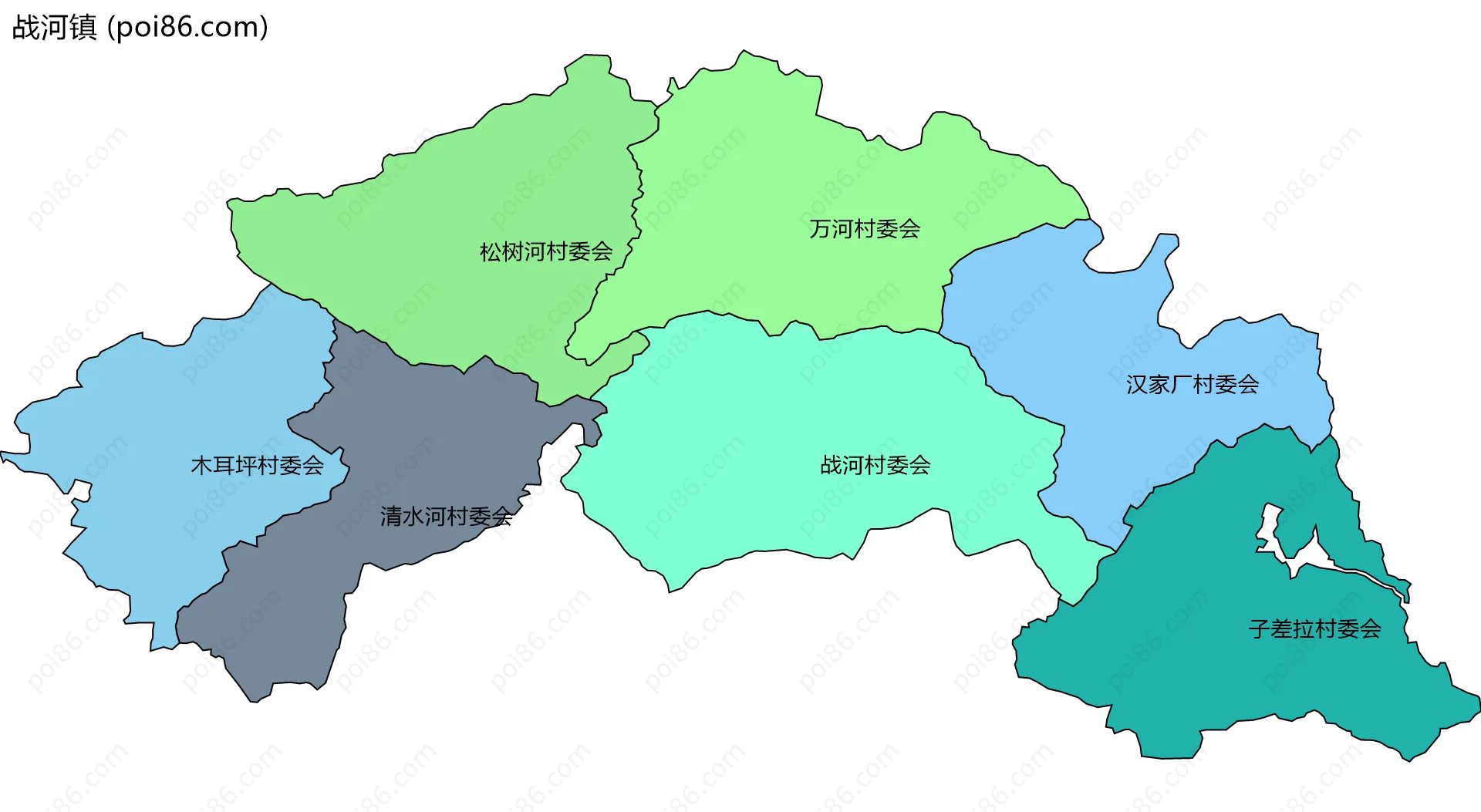 战河镇边界地图(五级行政区划)