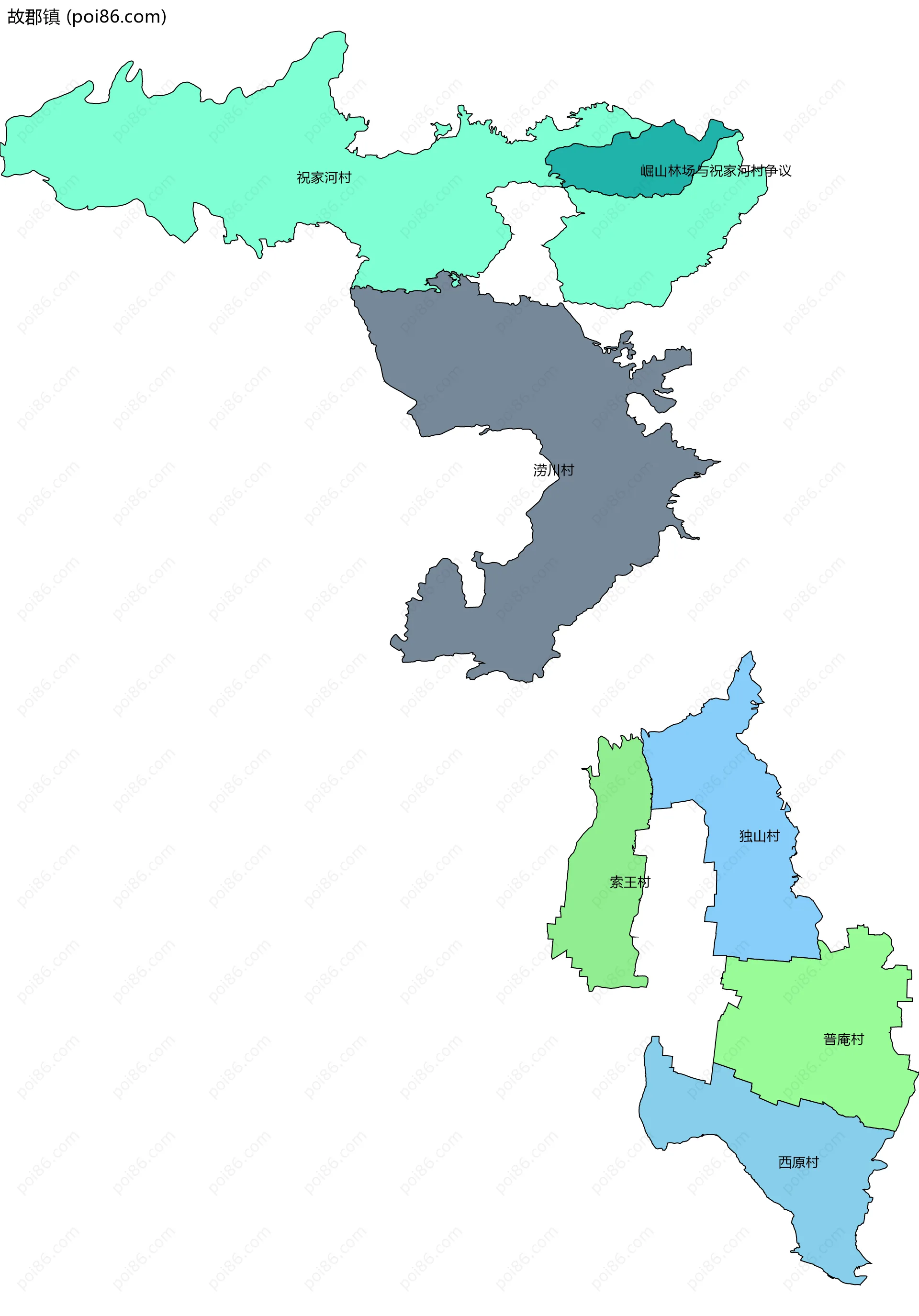 故郡镇边界地图(五级行政区划)