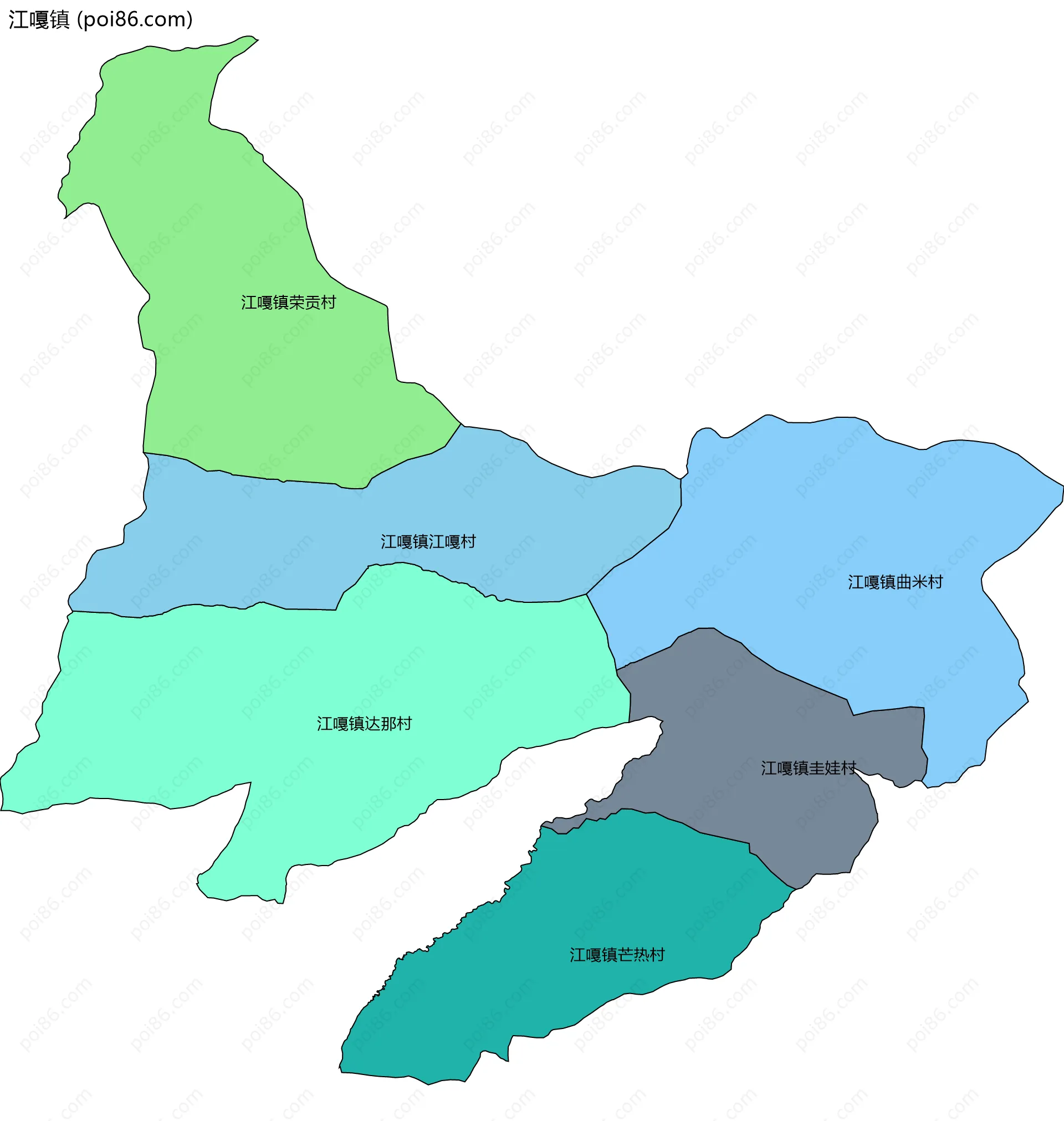 江嘎镇边界地图(五级行政区划)