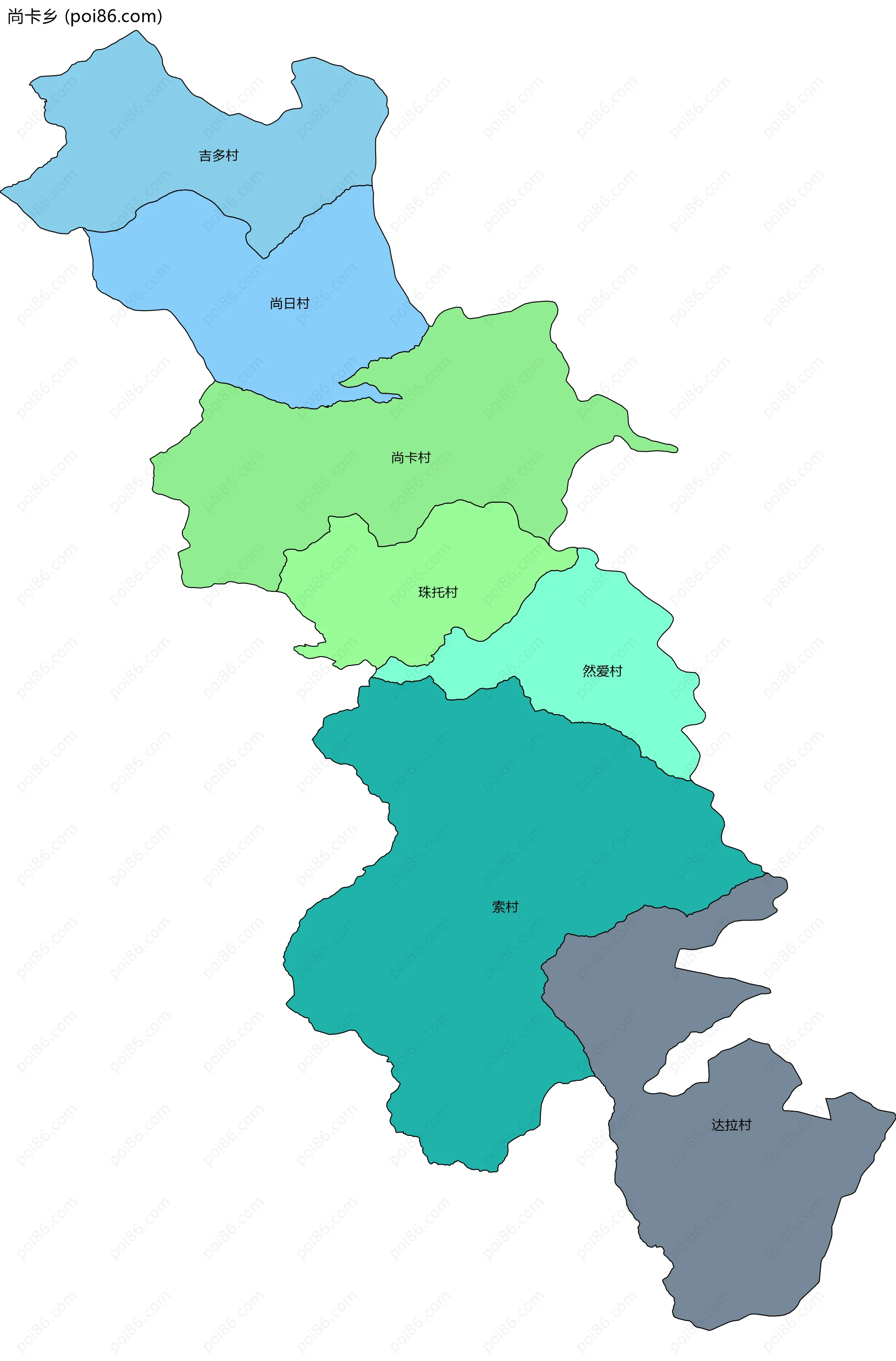 尚卡乡边界地图(五级行政区划)