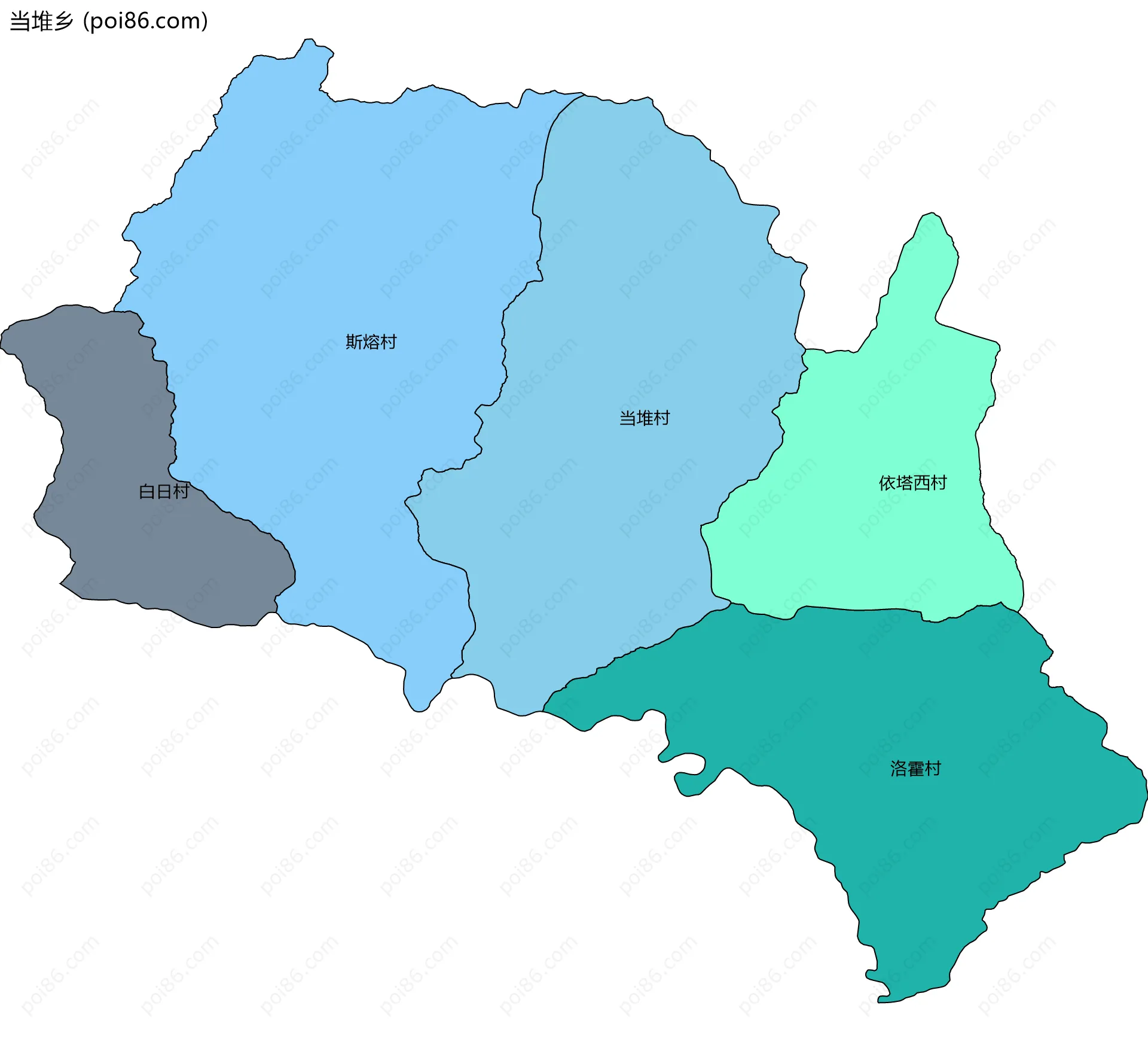 当堆乡边界地图(五级行政区划)