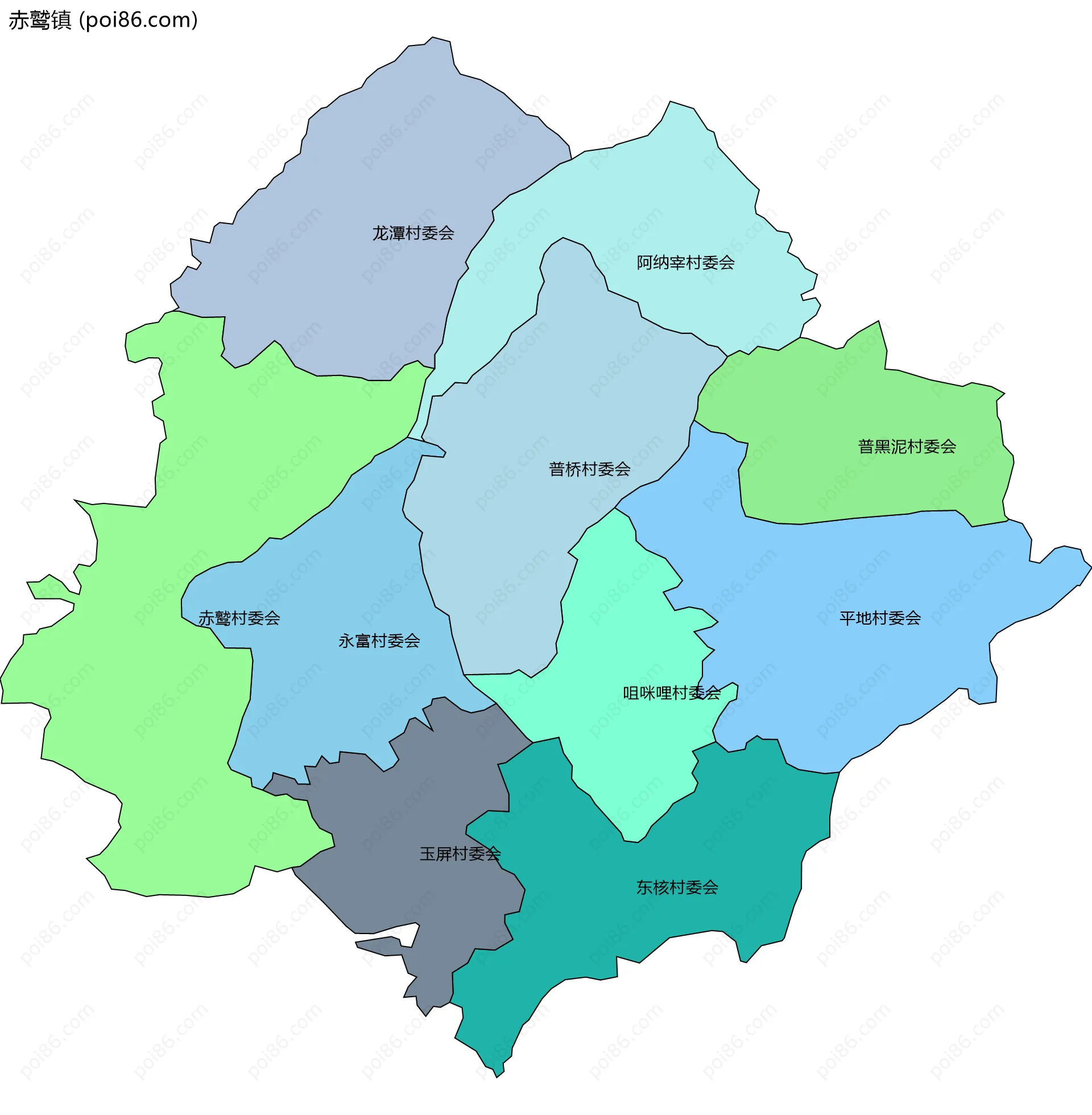 赤鹫镇边界地图(五级行政区划)