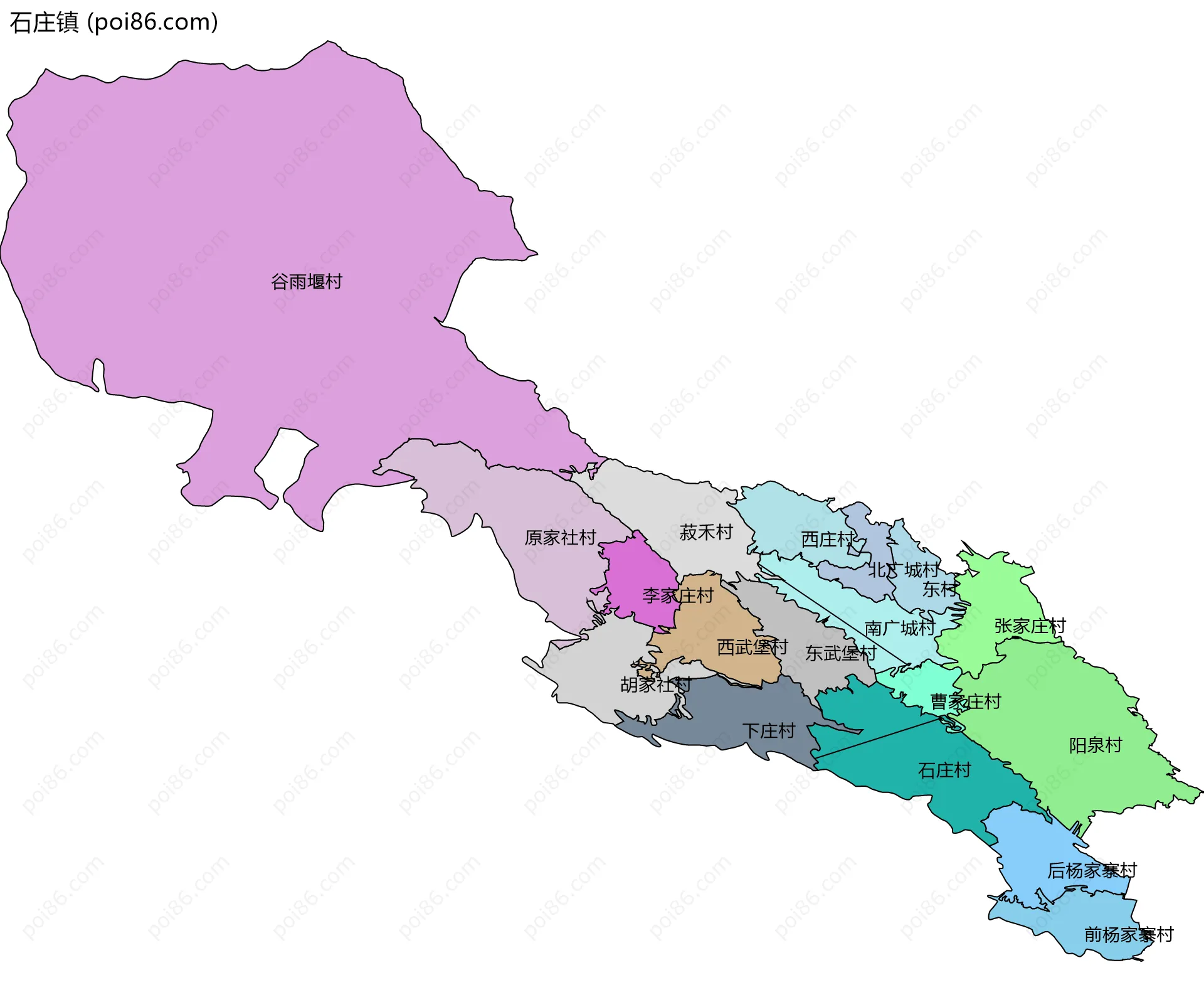 石庄镇边界地图(五级行政区划)