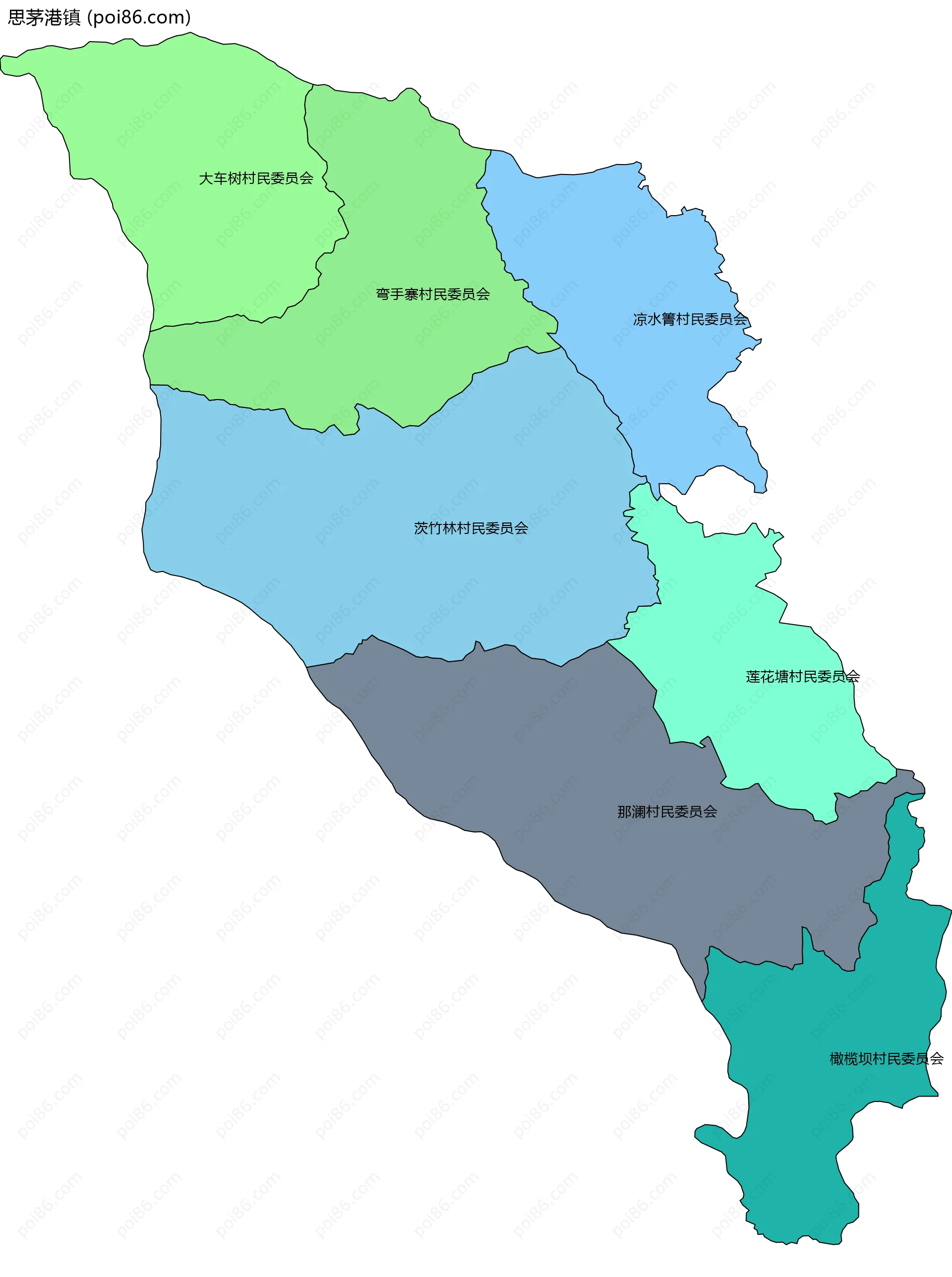 思茅港镇边界地图(五级行政区划)