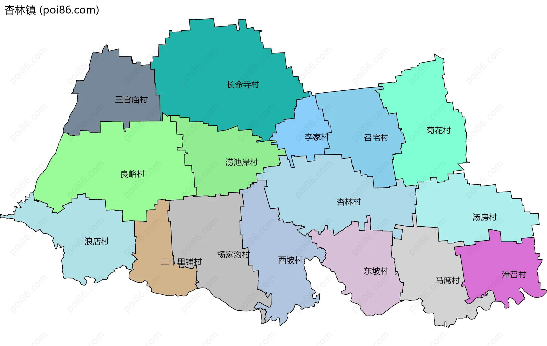 杏林镇边界地图(五级行政区划)