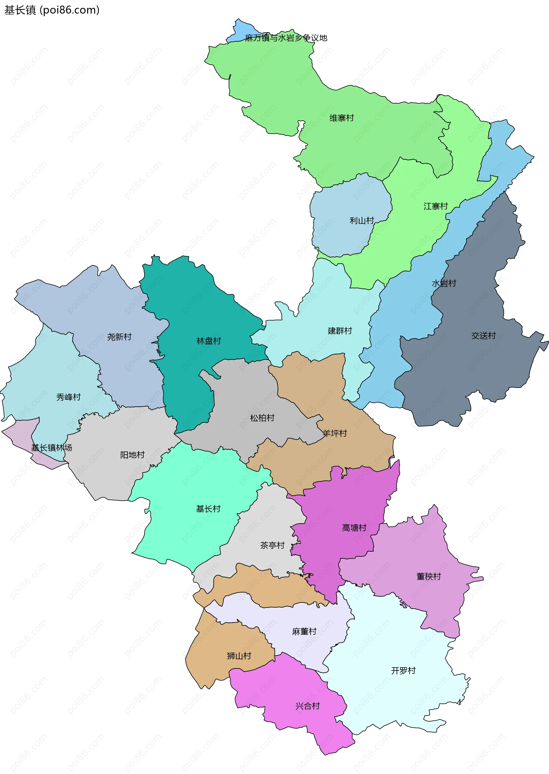 基长镇边界地图(五级行政区划)