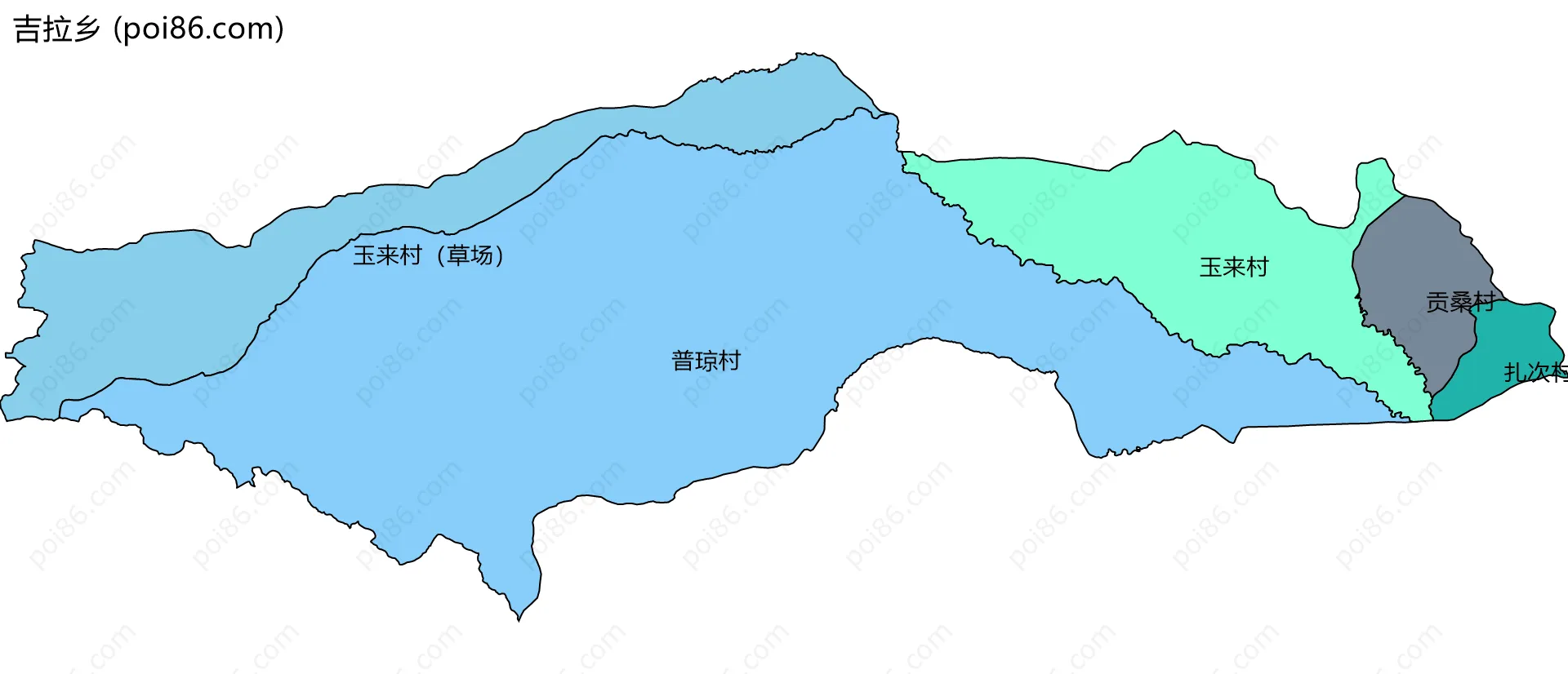 吉拉乡边界地图(五级行政区划)