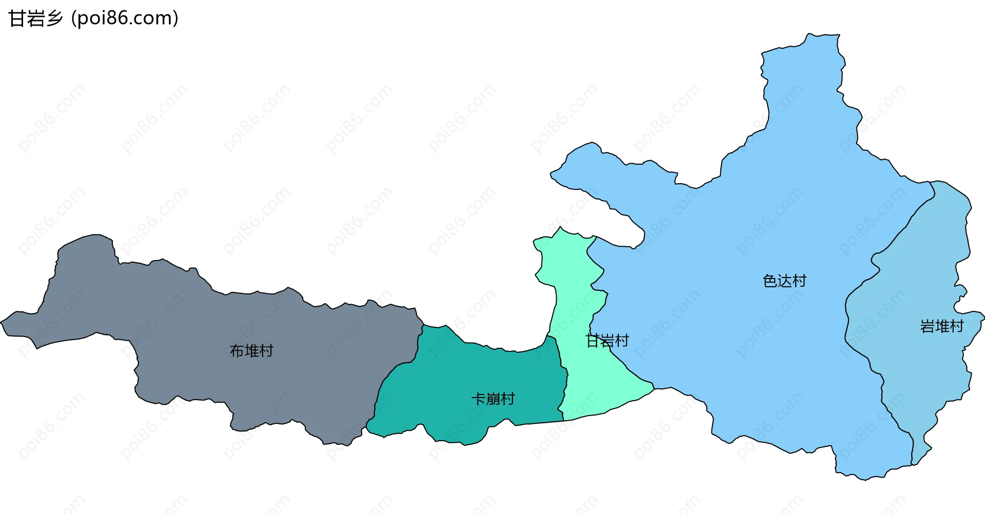 甘岩乡边界地图(五级行政区划)