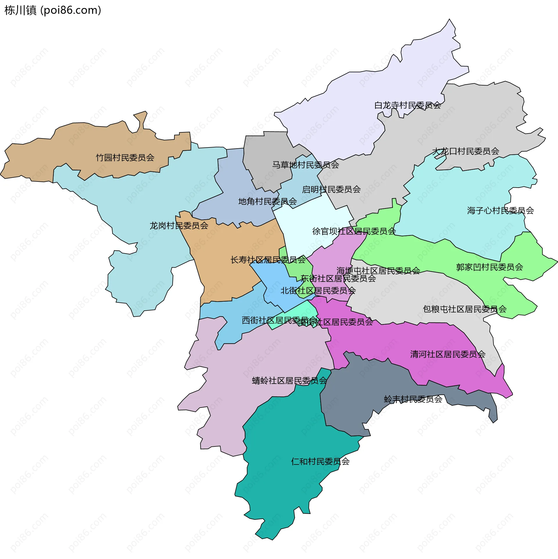 栋川镇边界地图(五级行政区划)