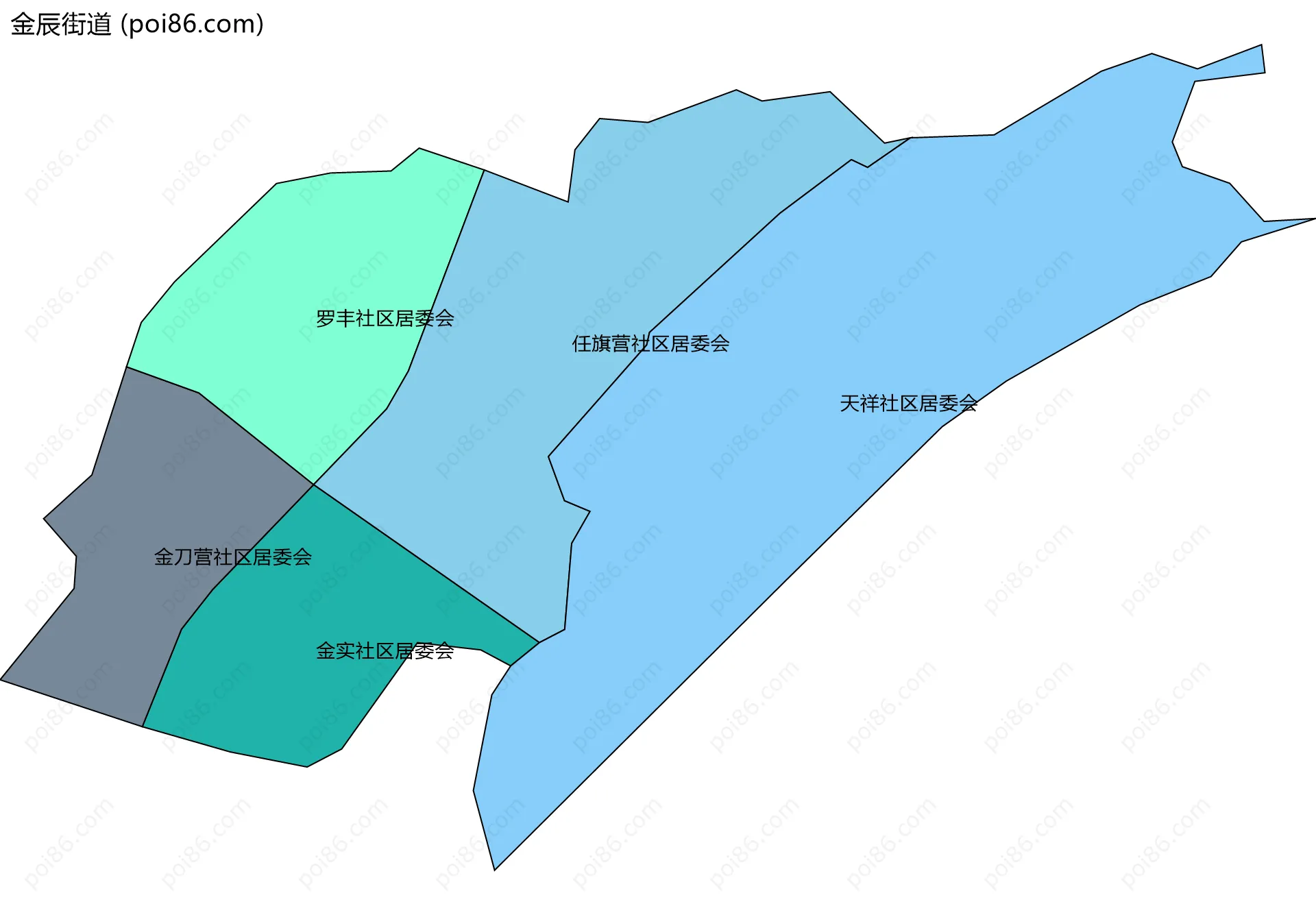 金辰街道边界地图(五级行政区划)