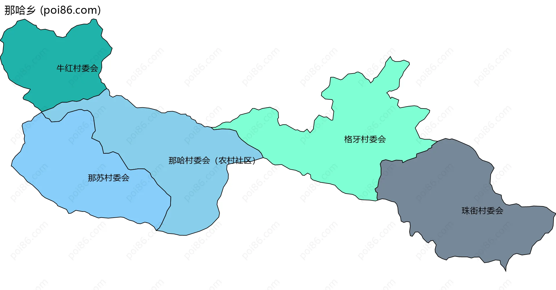 那哈乡边界地图(五级行政区划)