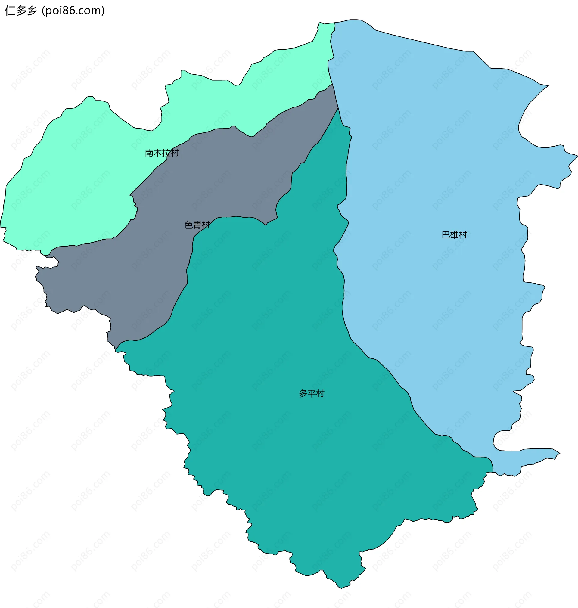仁多乡边界地图(五级行政区划)