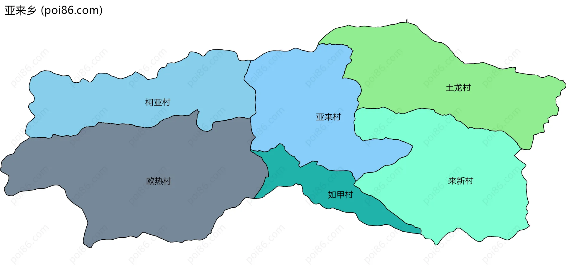 亚来乡边界地图(五级行政区划)